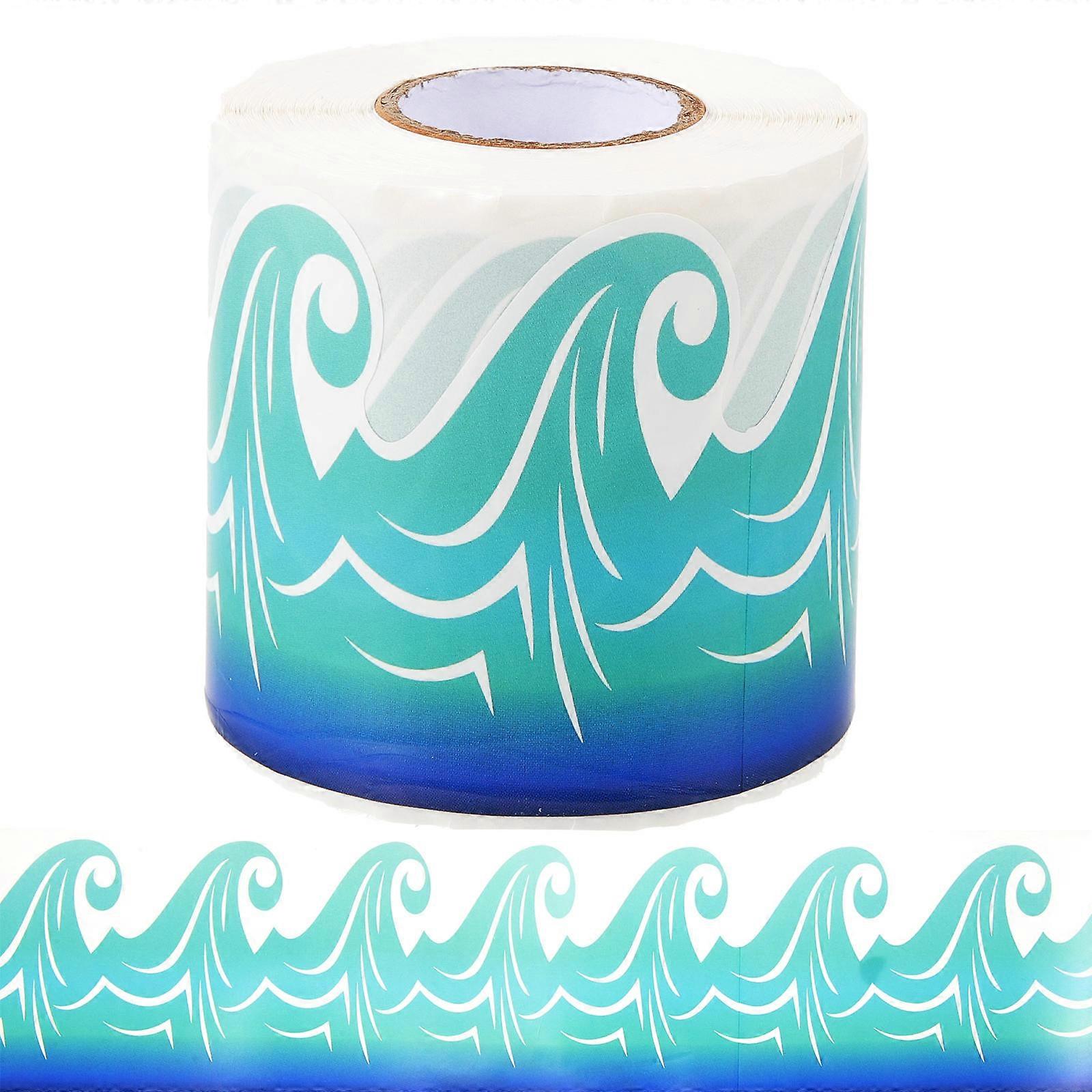 Delicate Sticker Bulletin Board Border Decorative Wave Pattern Blue Self-Adhesive 1 Roll