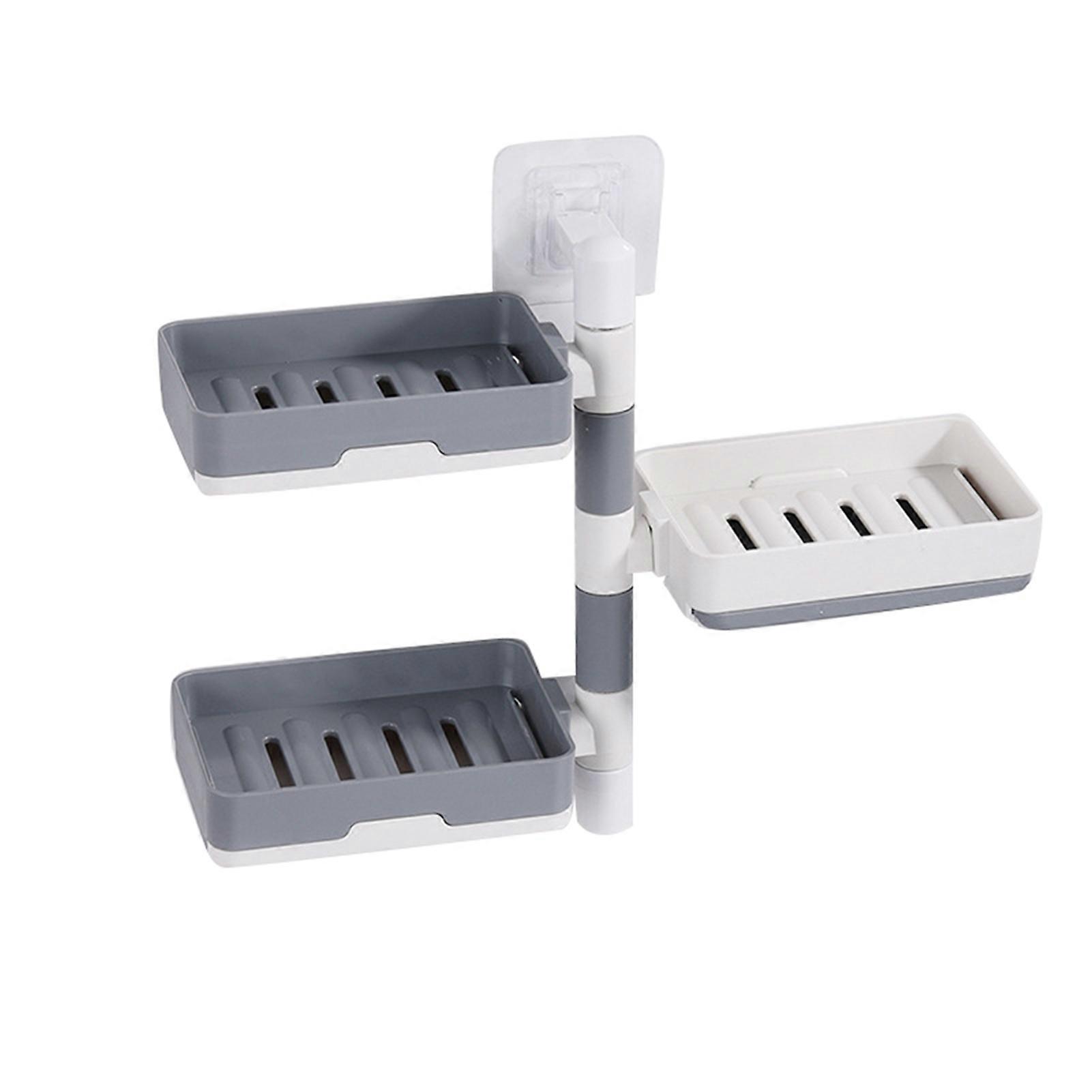 Rotatable Wall Mounted Soap Box 3 Layers HIPS Punch Free Rotatable Soap Container Dish for Household