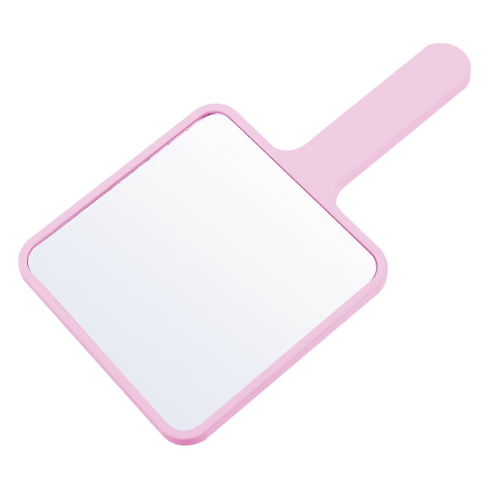 Pink Handheld Beauty Mirror with Comfortable Handle for Home Use ABS Material 7 Inch