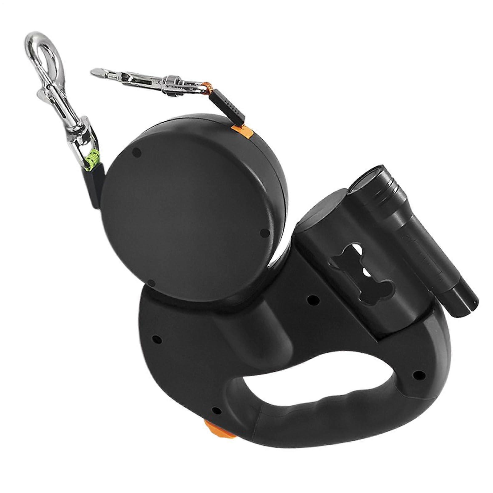 Retractable Dog Leash, LED Light Collar, Heavy Duty Nylon, AntiSlip Handle, Black