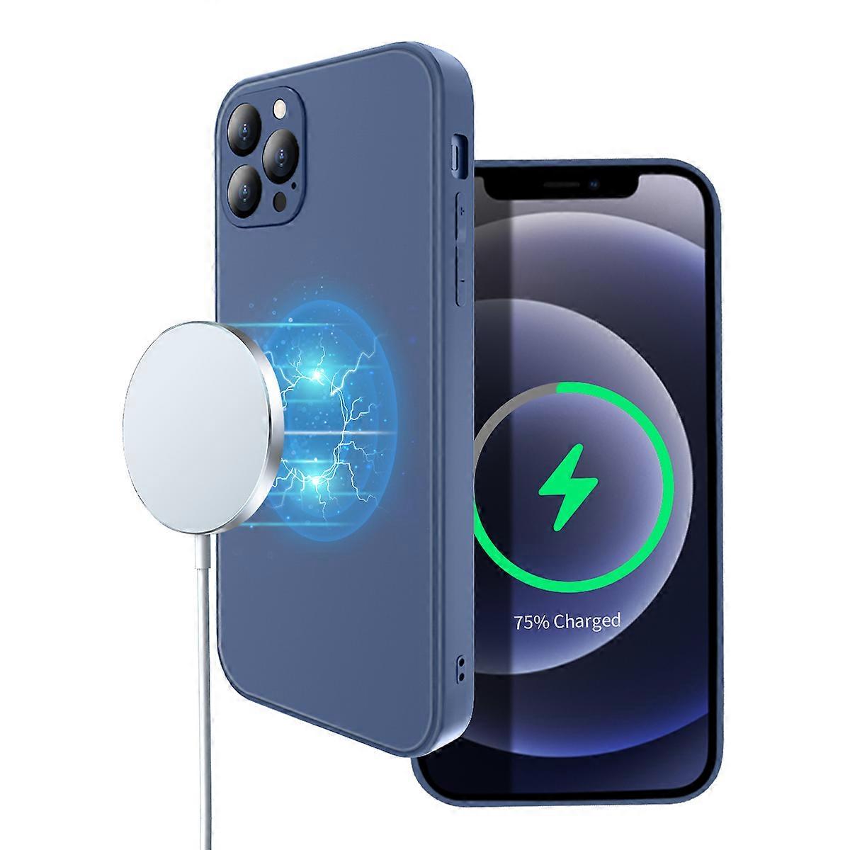 Frosted Glass Phone Case with Silicone Frame – Shockproof, Scratch Resistant, Comfortable Grip, Easy to Clean, Charging Support, Navy