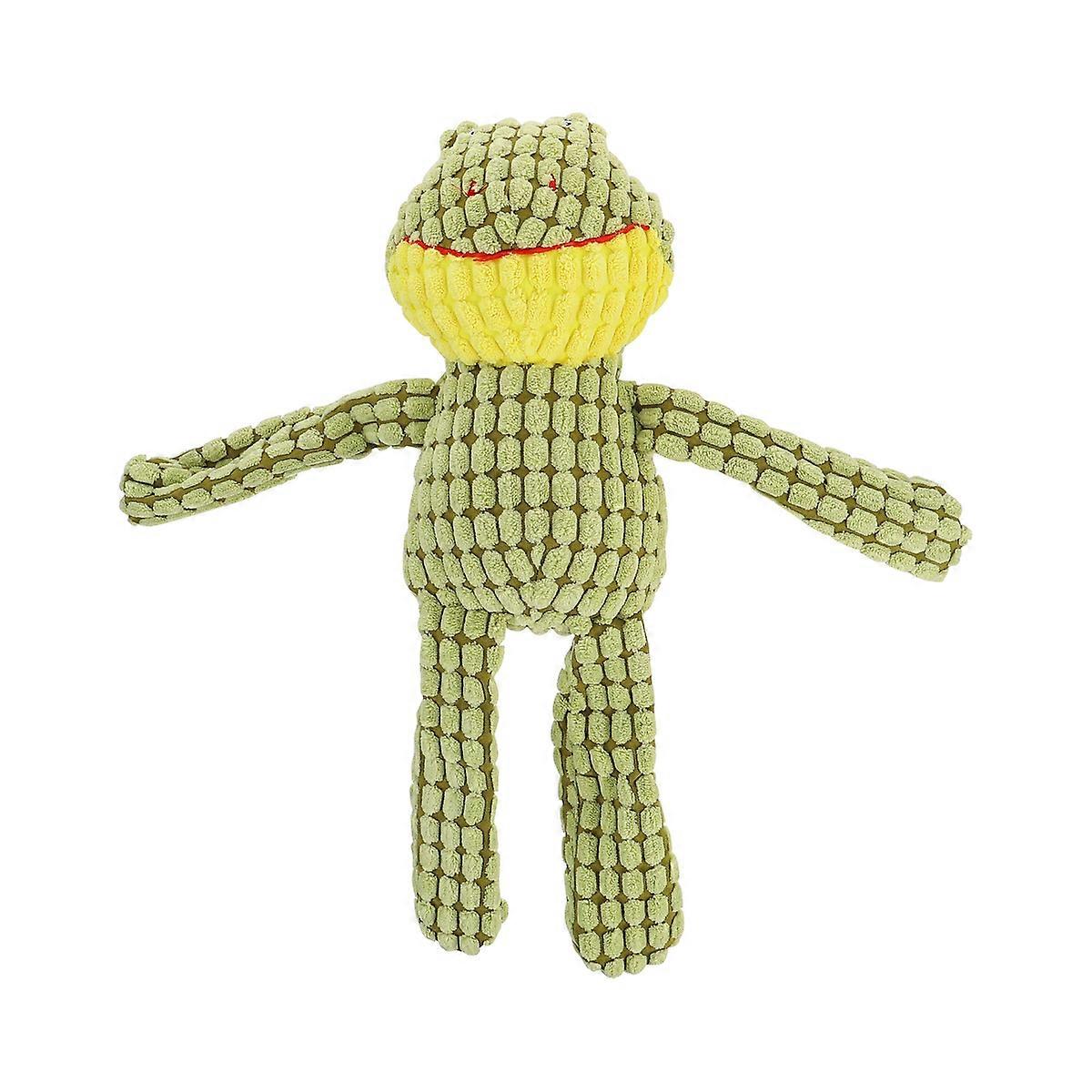 It looks like your message got cut off at the end, but craft or clarify a product description for an **interactive squeaky dog chew frog**. Here's a