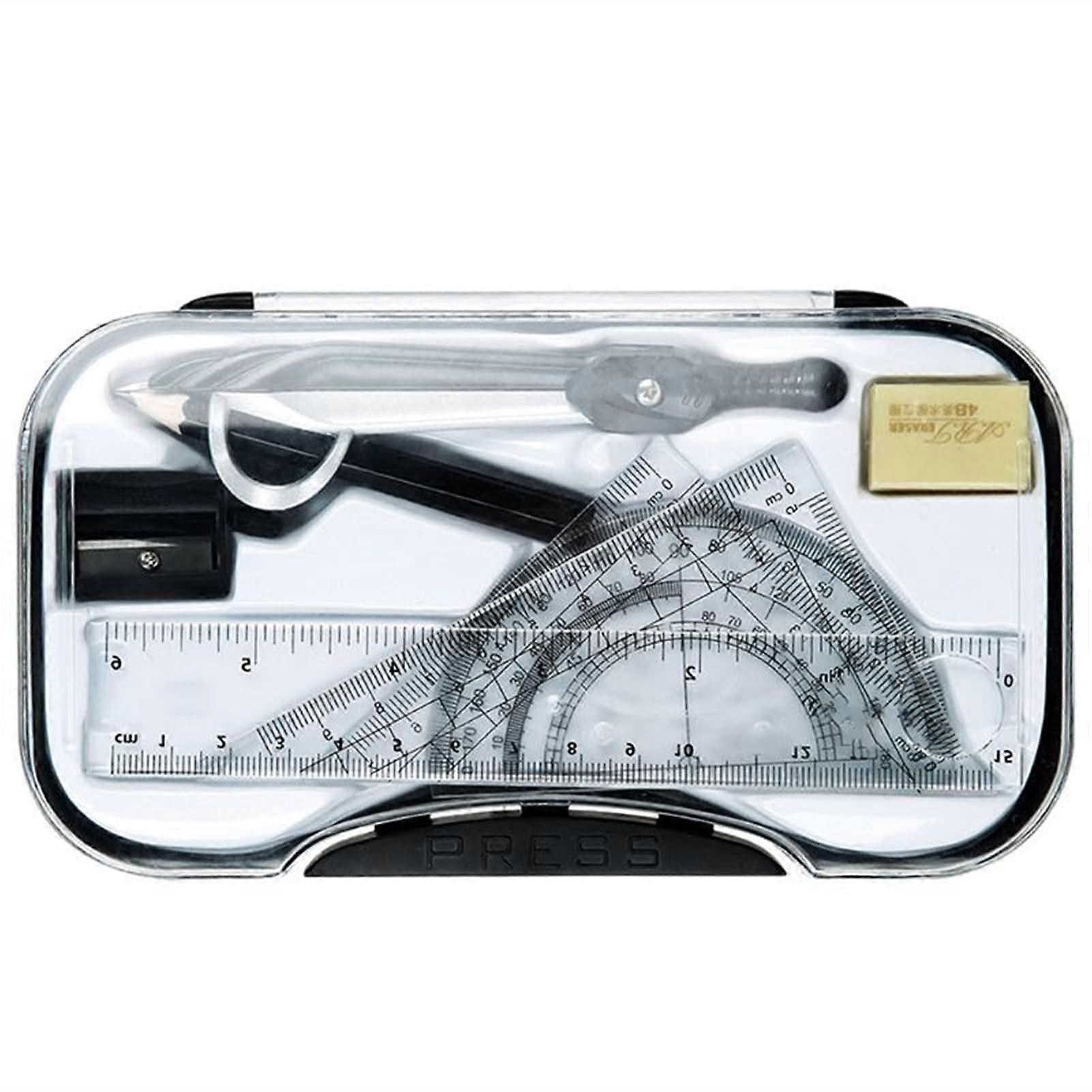 Math Compass Professional Geometry Protractor Drawing Compass Ruler Study Tool Kit (7Piece)