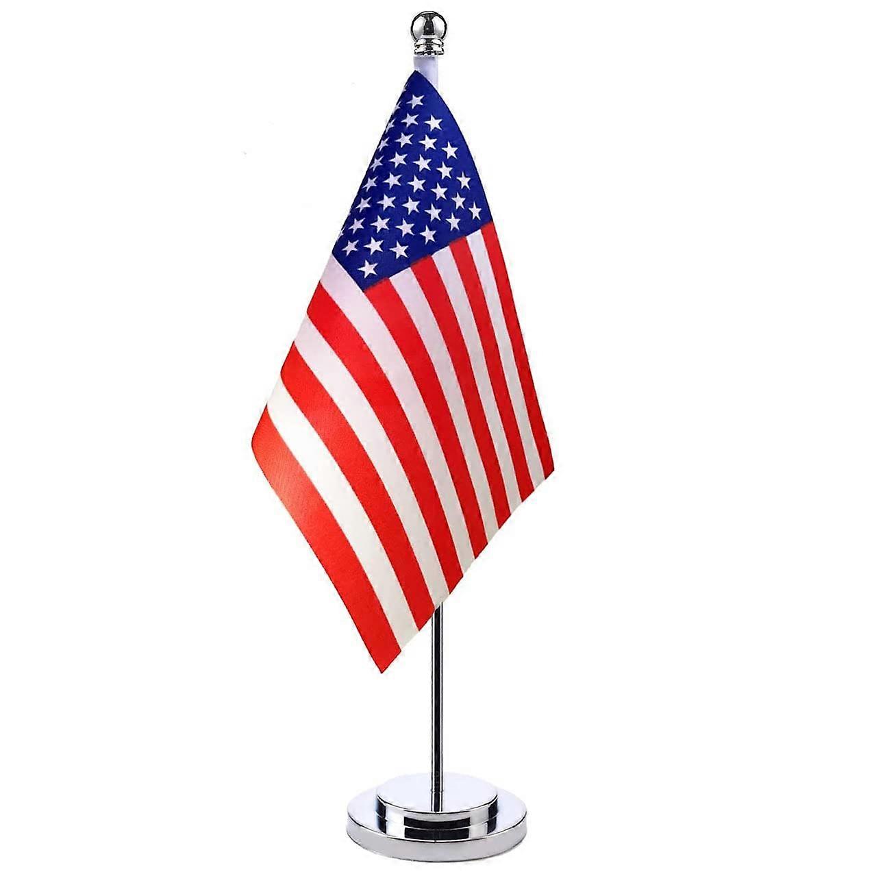 USA Flag Desk Flag 21 x 14 cm with Steel Pole and Base for Management Office and Home Office Use