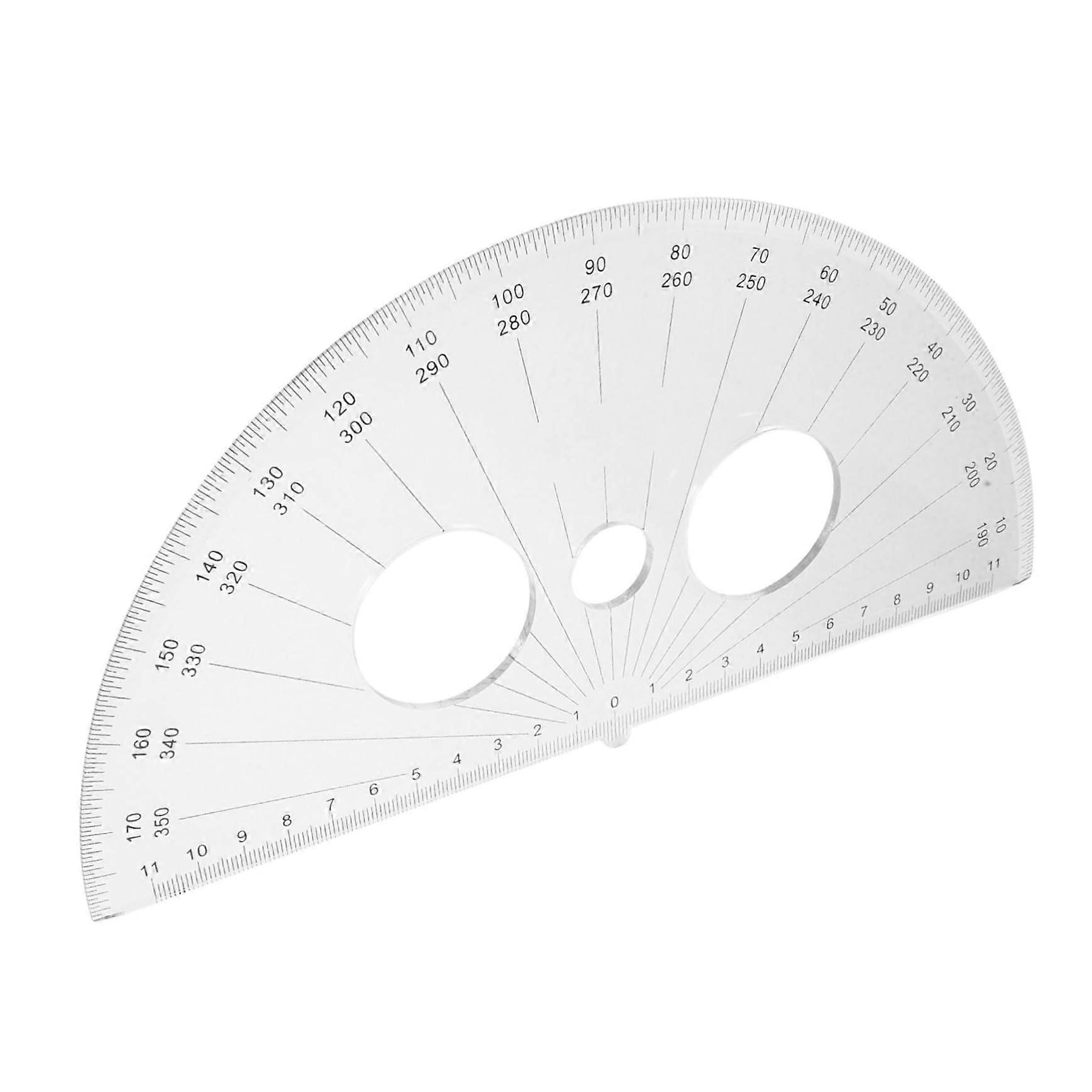 Multifunctional semicircular protractor made of plastic, measuring tool for students, teachers, and architects, for precise drawing.