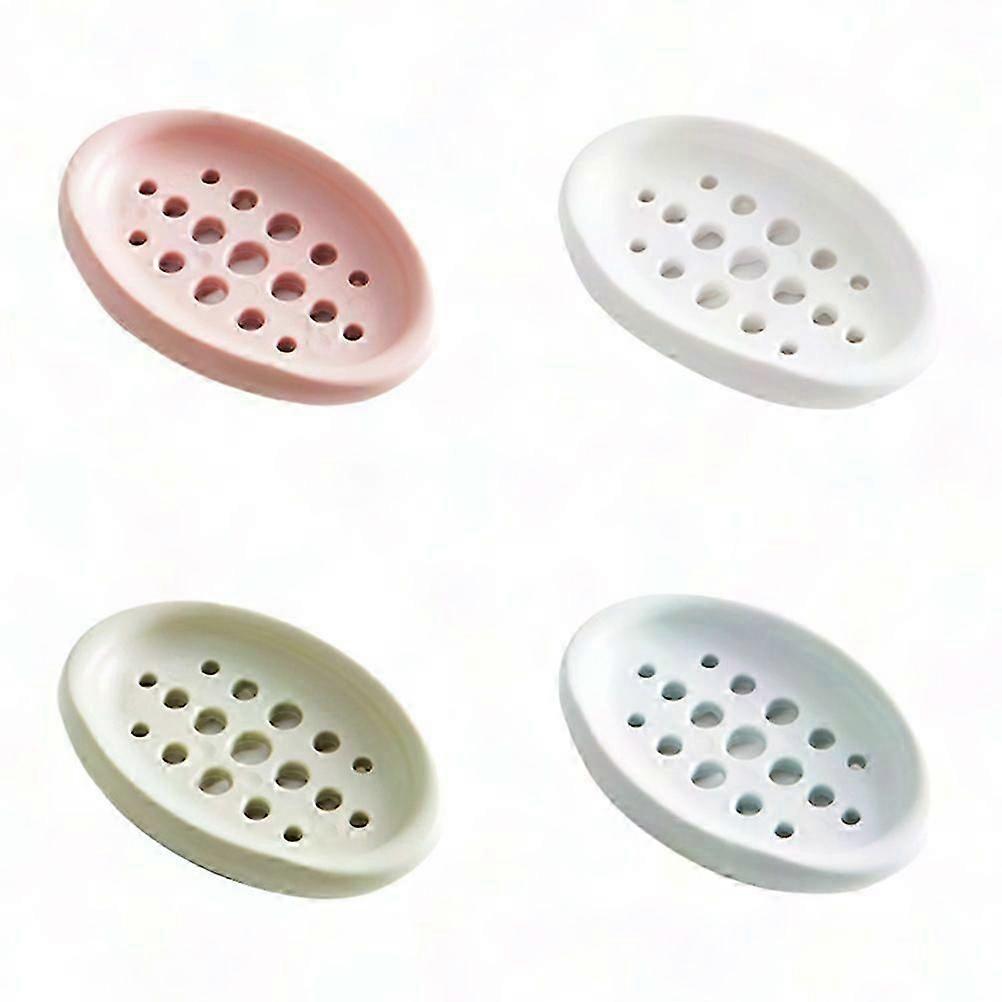 Silicone Oval Shape Drain Soap Tray for Shower Bathroom Kitchen