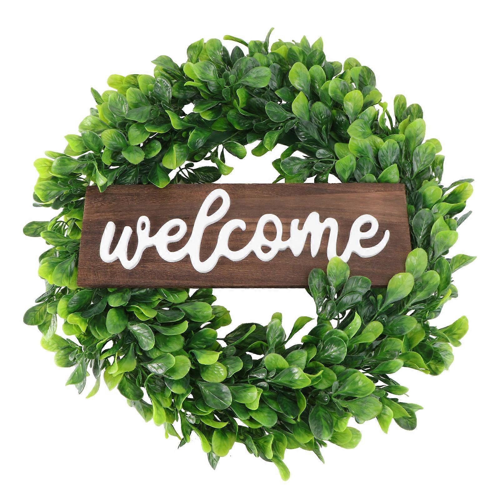 Green Plastic Door Hanging Wreath Simulation Garland for Home and Party Decoration 29.5 in