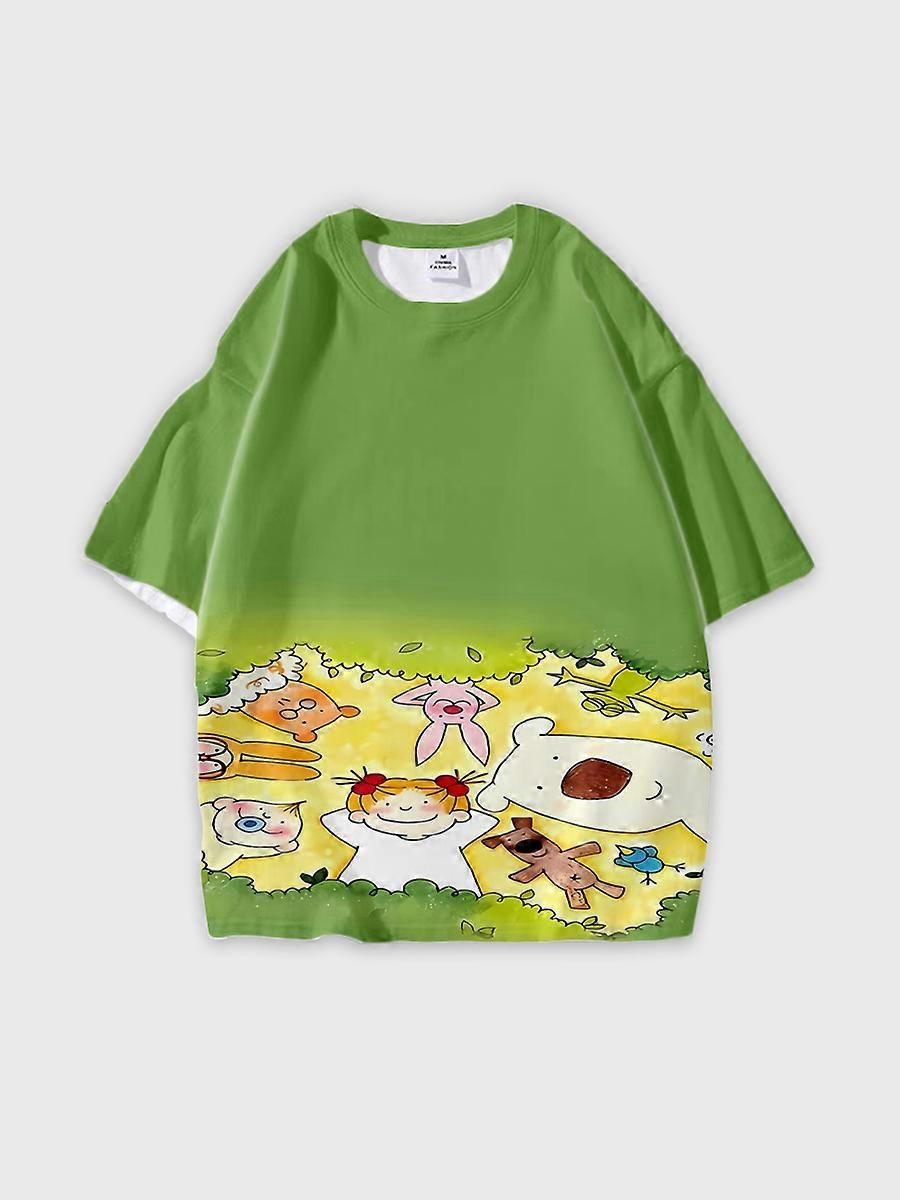 T-shirt girocollo Cartoon Pattern manica corta sciolta C261