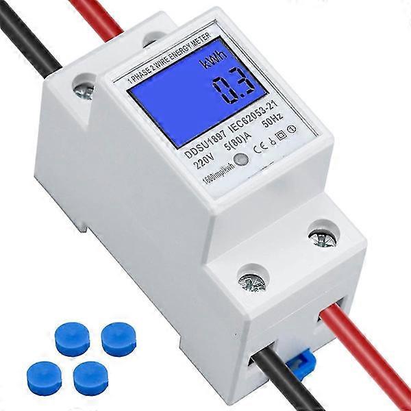Lcd digital electric meter Ac Meter Top-hat Rail Kwh Meter 5(80) A Electric meter Top-hat Rail 1-phase 2-pin 2p Din Rail El M null none