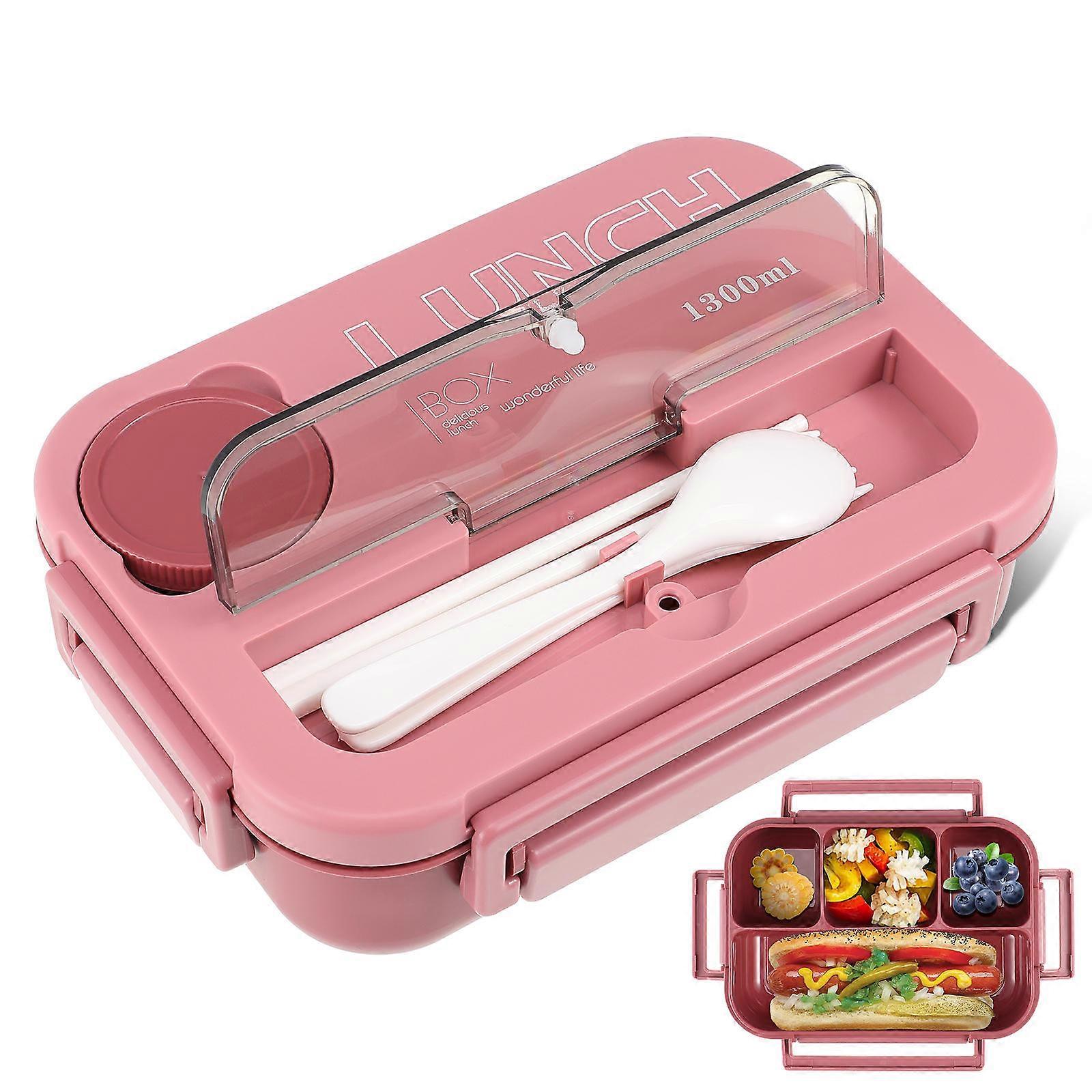 Multi Compartment Meal Prep Container with Utensils – Food Grade PP & Silicone, Microwave Safe, Pink Lunch Box for Work & School