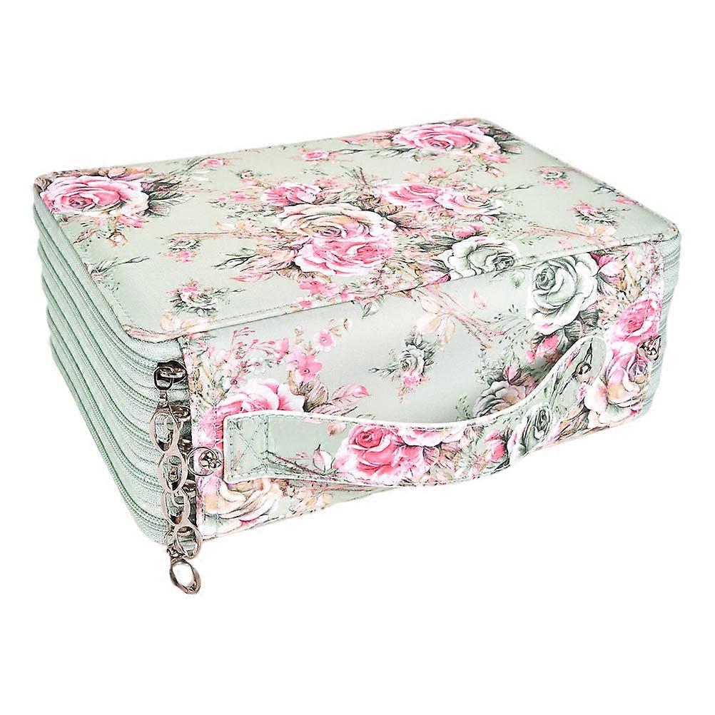 Zippered Handle Drawing Pencil Case Large Capacity Storage Pouch for School Artists Light Green 1Set