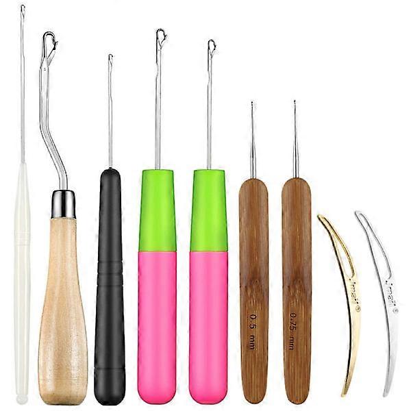 9 pcs Curved Latch Hooks with Dreadlocks Latch Hook Crochet Needle Tools - Hair Styling