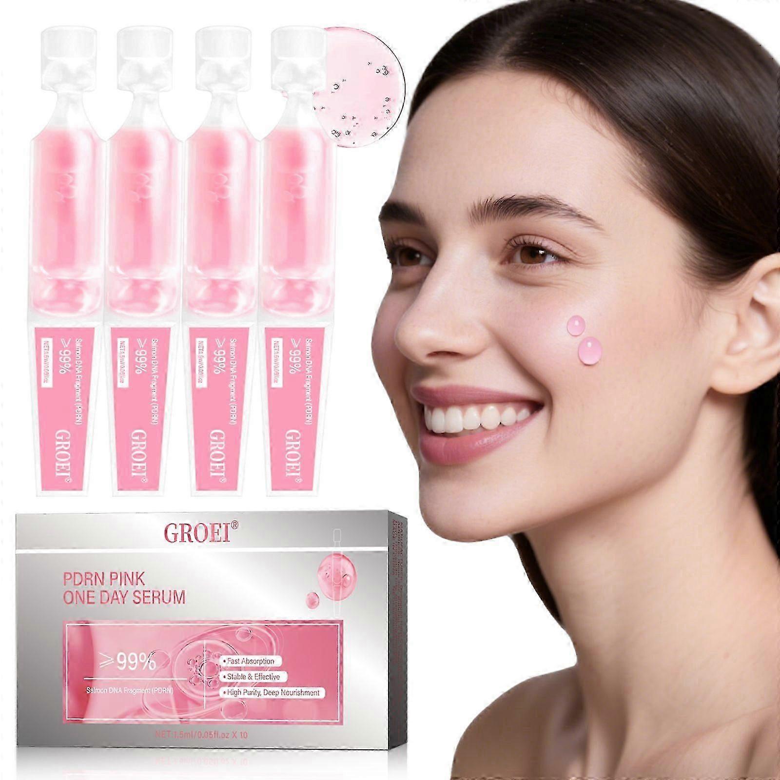 PDRN Pink One Day Serum | 99% Salmon DNA PDRN Intensive Ampoule, Collagen, Glutathione, Hyaluronic Acid - Improves skin Radiance | 1.5ml x 10