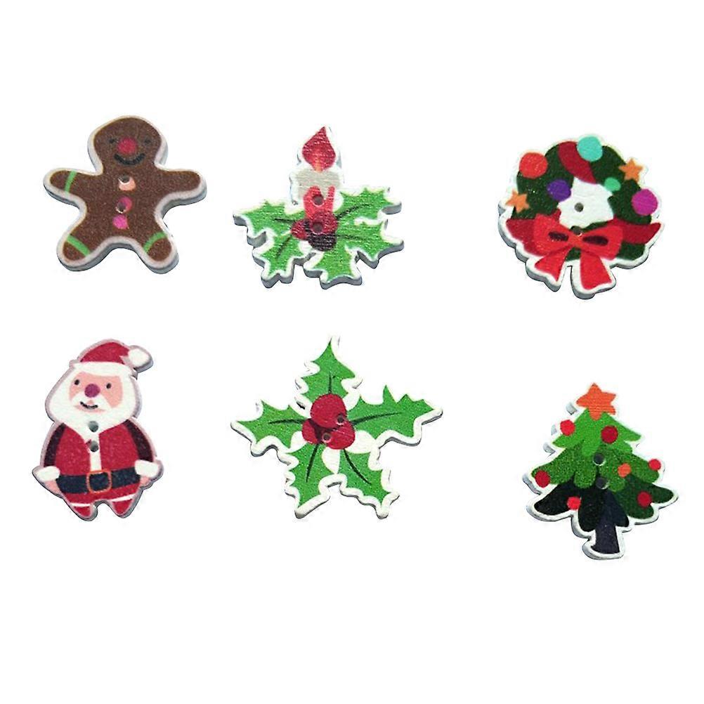 Handmade Wood Button 50Pcs Christmas Sewing Decoration Assorted Color For DIY Clothes Making Mixed Style Crafting