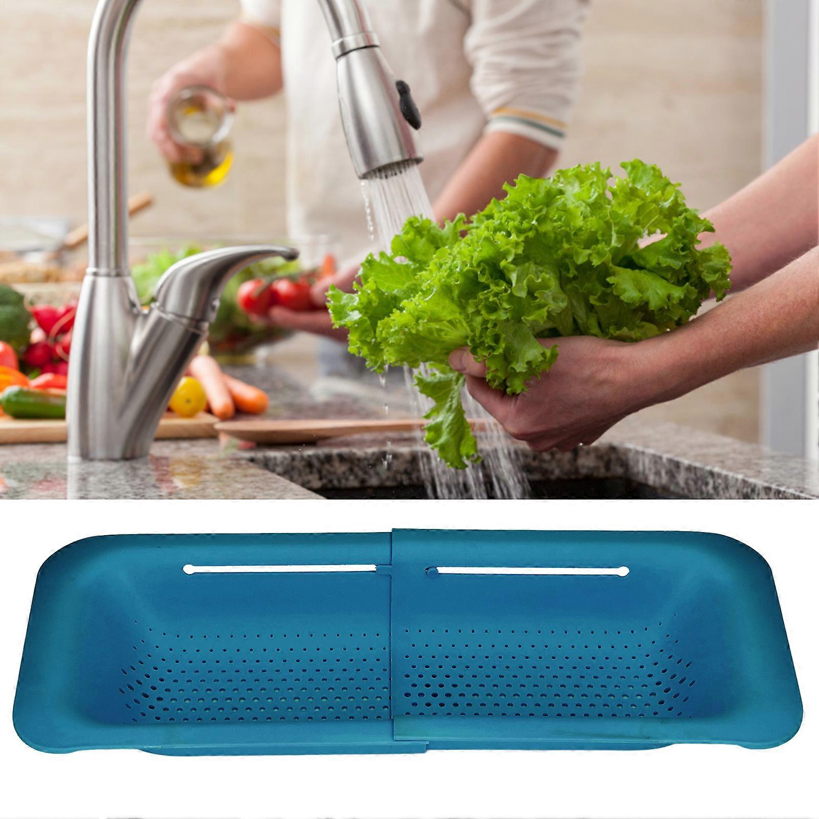 Strainer Basket ABS Material Telescopic Flexible Hollow Bottom Design Drain Colander Kitchen AccessoryBlue
