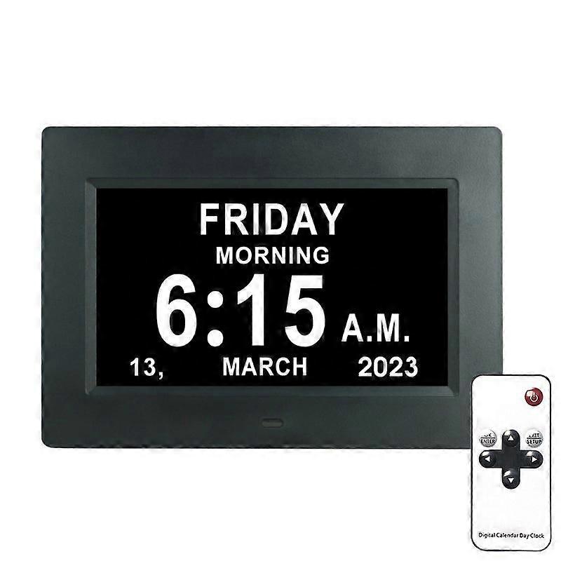 7-inch Digital Frame Calendar Day Clock EU Plug Black