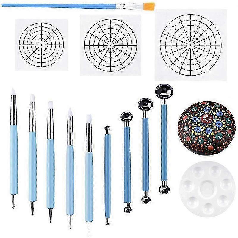 14 Sets of Mandala Dot Painting Stencil Tools Rock Painting Kit Dot Painting Tools Includes Stencils, Paint Pens