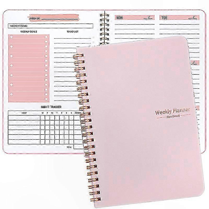 Pink A5 Weekly Planner Undated Notebook with 52 Weeks of Daily To-Do List Tracking Layout