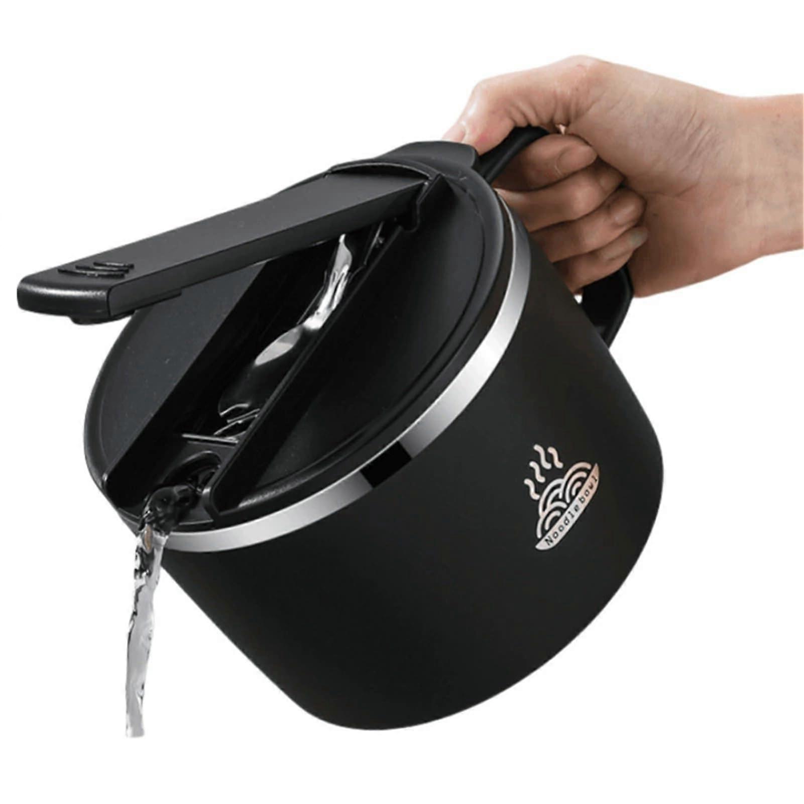 Ramen Noodle Microwave Bowl Set With Chopsticks, Spoon, Fork, 907 mL, Portable Ramen Heater, Black, Dorm/Home/Office