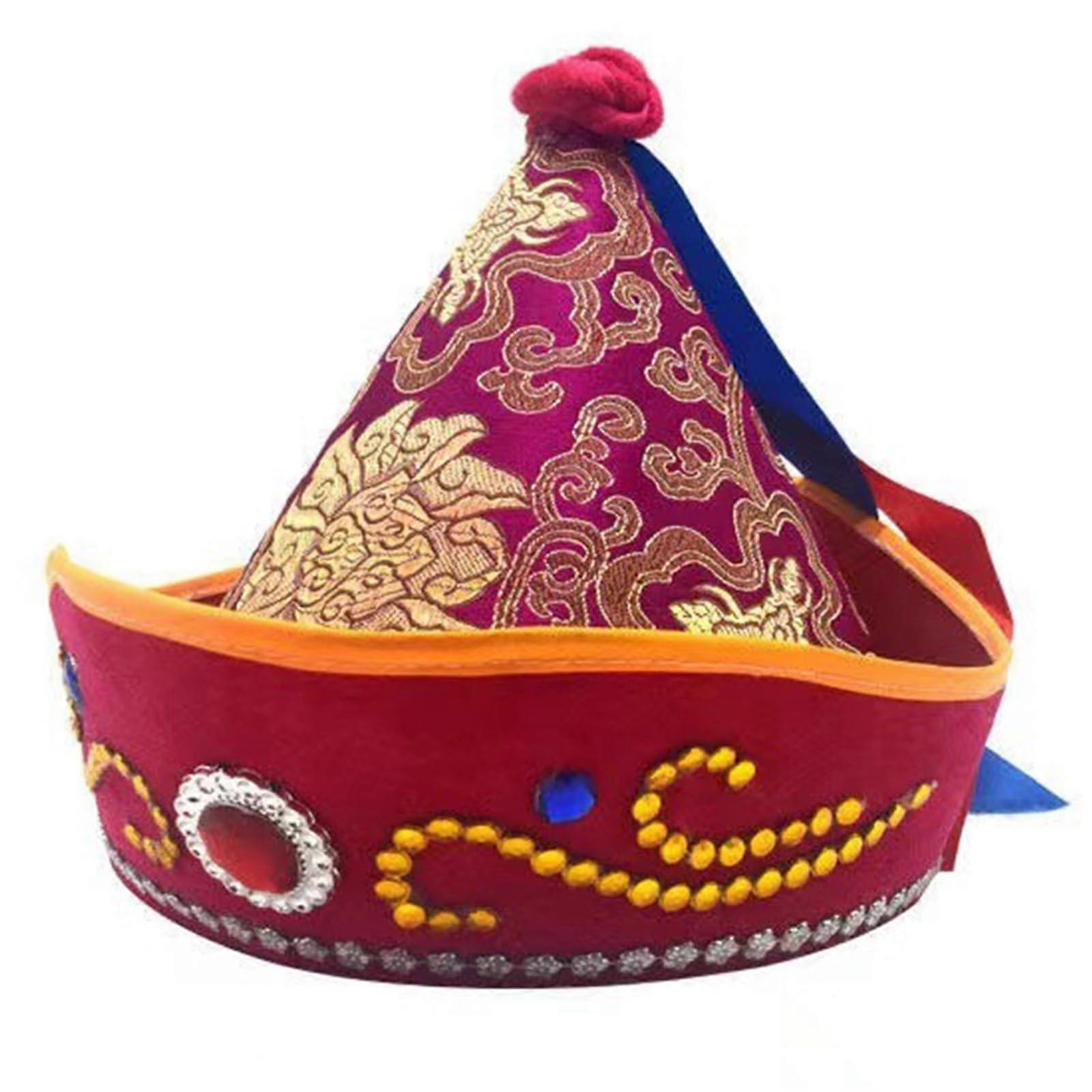 Mongolian Hat For Adults, Unique Ethnic Cosplay Hat in Rose Red, Perfect For Halloween Parties and Costumes