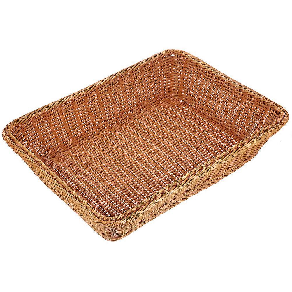 Rustic Woven Snack Tray for Kitchen Serving   Brown Rectangle Bread & Fruit Display Basket for Home Decor & Dining Organization