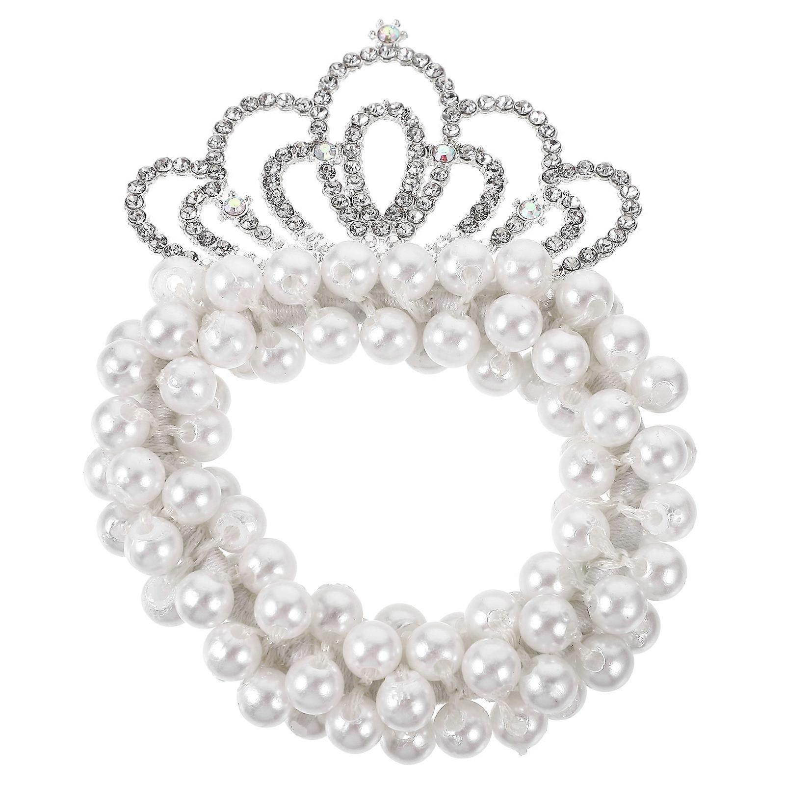 Elastic Pearl Crown Hair Tie for Girl with Silver Color and Ball Head Design 1 Pc