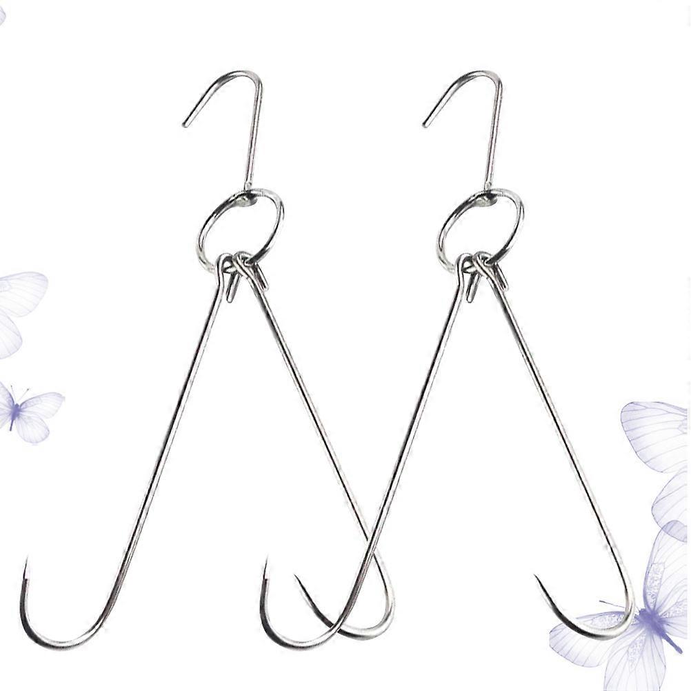 Silver Stainless Steel Meat Hooks for Hanging Drying and Processing Double Hooks 30cm Length 6cm Diameter