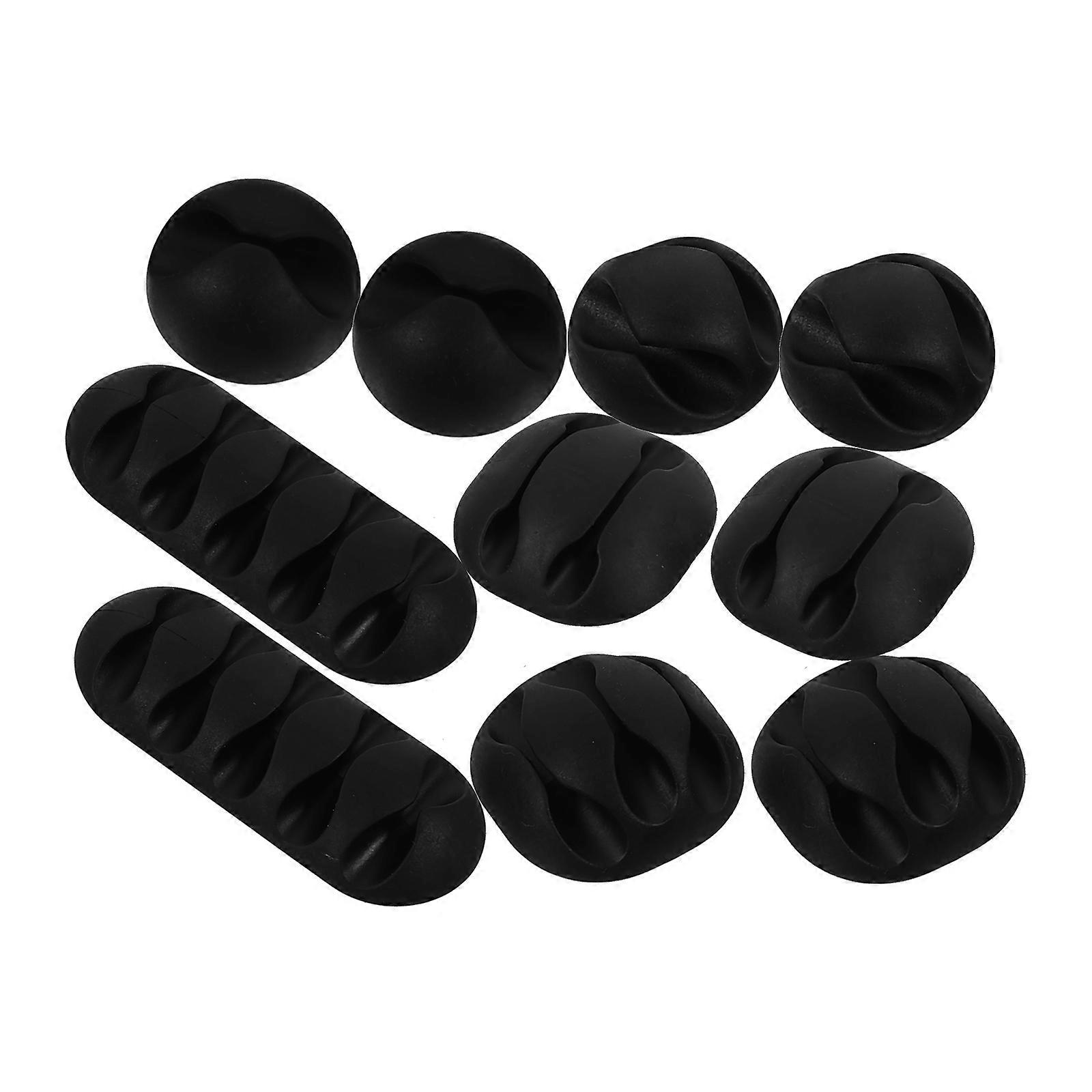Plastic Cable Organizer 10Pcs Desktop Tidying Accessory For School Use Featuring Hole Design And Black Material
