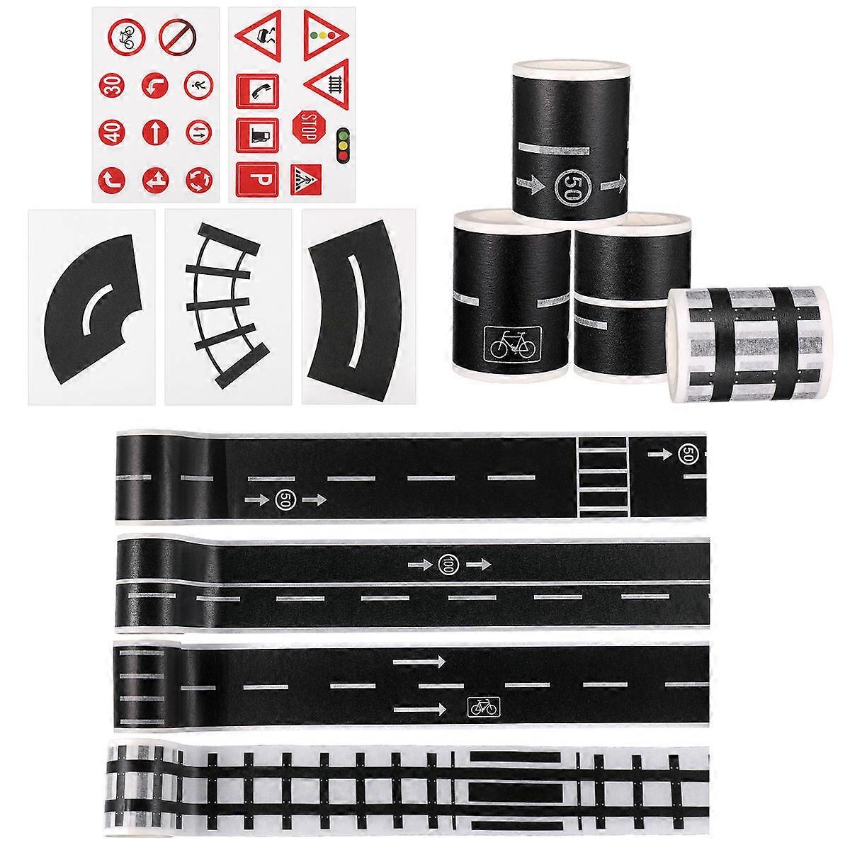 Reusable Cartoon Road Track Stickers 9Pcs Railway Washi Tape For Notebook Installation Assorted Color Removable Kids Activity