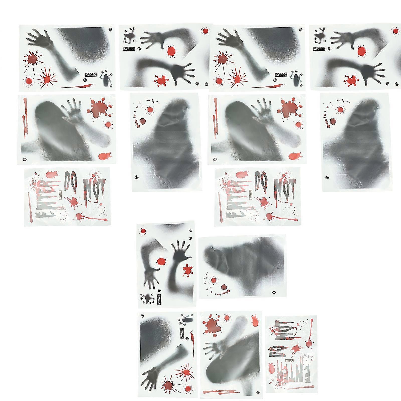 3 Set Window Stickers Halloween Handprints Rectangular PVC Removable Without Residue For Party Decorators