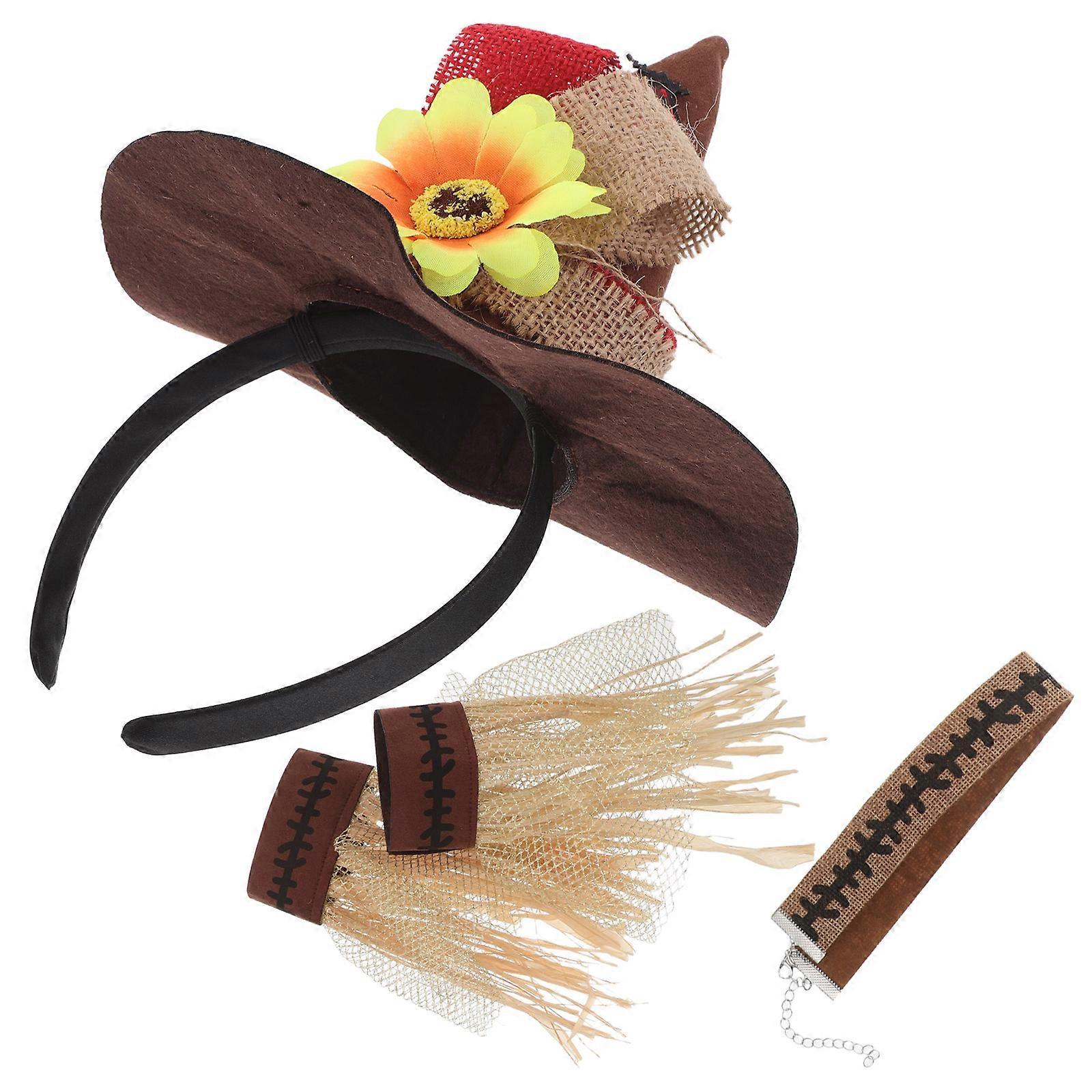 Halloween Scarecrow Costume Accessories for Adults – Straw Hat, Headband, Wristbands, Necklace for Carnival, Party, and Cosplay Events
