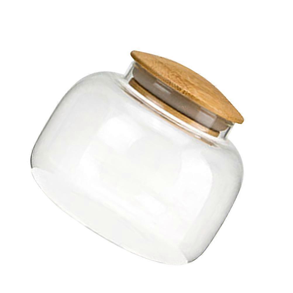 Transparent Glass Candy Jar with Bamboo Lid for Storage Use High Borosilicate 550ml