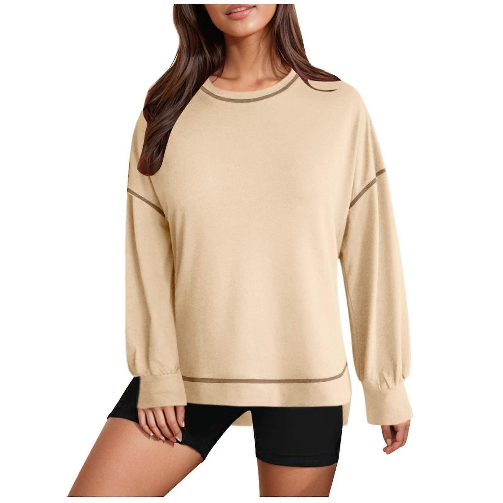 Pullover Damen Oversized Long Sleeve Casual Sweatshirt Basic Top For Fall Winter O White XXL