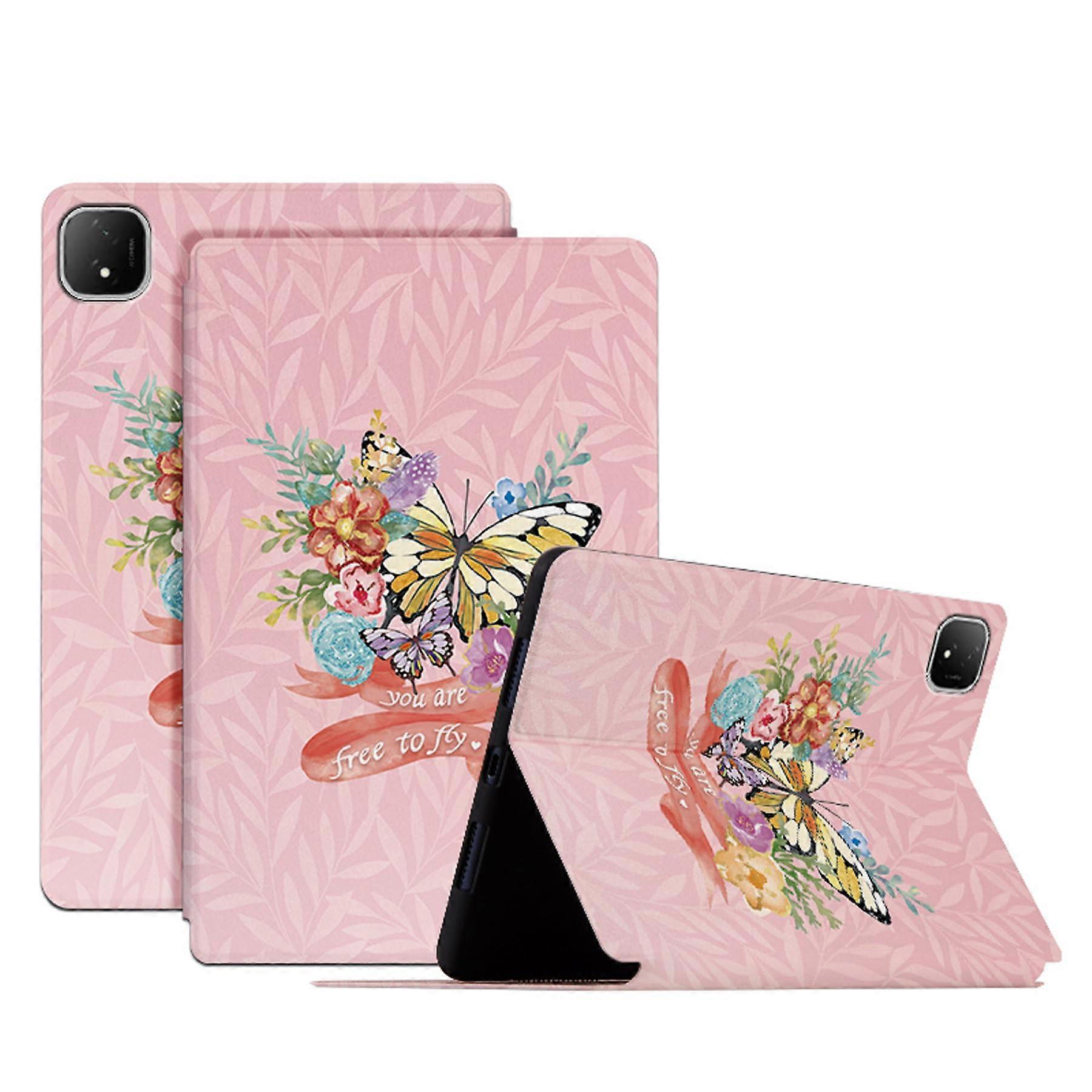 DayQiQiPu Hülle für Honor Pad GT Pro 12,3 Zoll ROD2-W69 PU Leder Schmetterling Blume Flip Cover mit Auto Schlaf/Aufwach Funktion