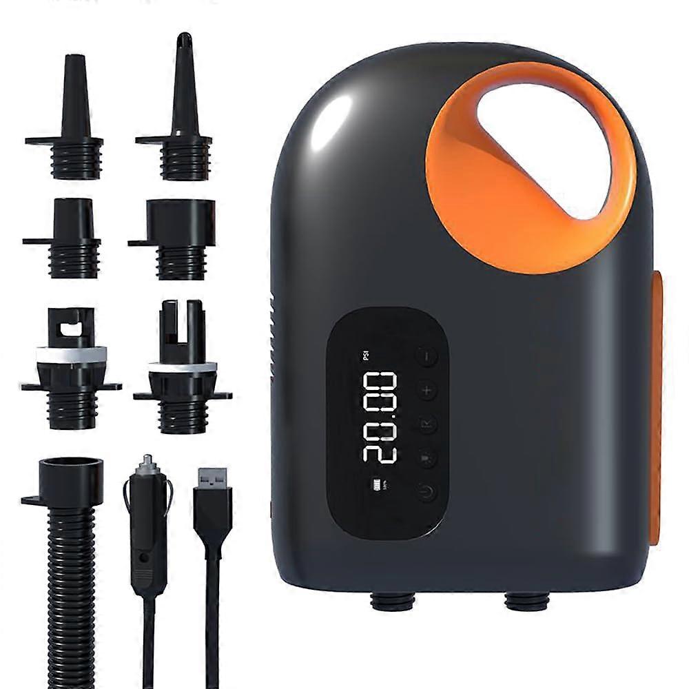 Portable Paddle Pump 20PSI Pressure Electric Compressor with 6 Nozzles for Inflatable Boat Pool Surfboard Black Orange
