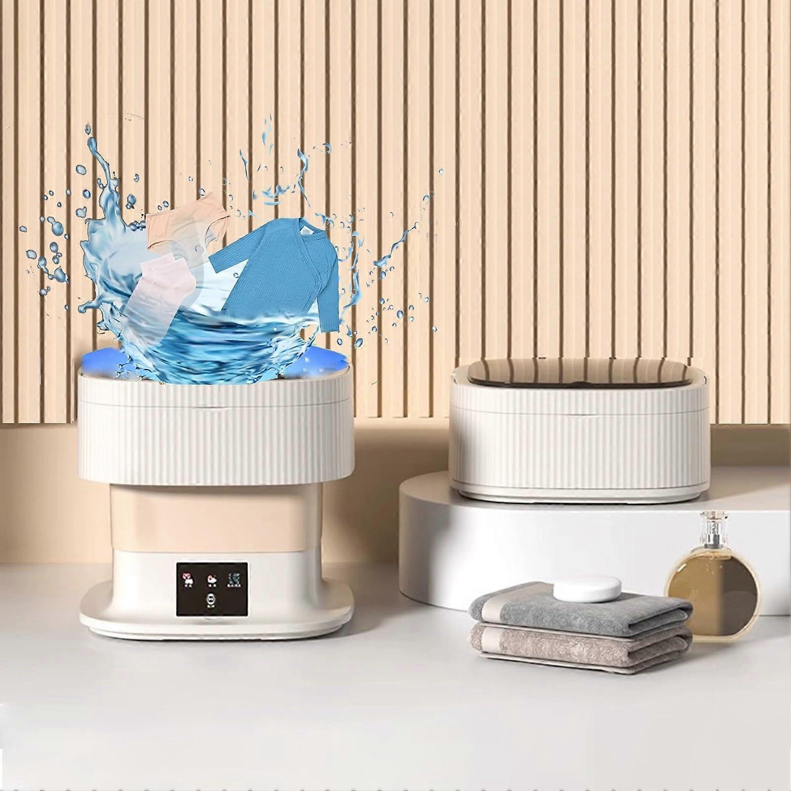 Portable Mini Washing Machine 18L, 2-in-1 Smart Foldable Washer for Baby Clothes, Travel, Camping - Khaki Color