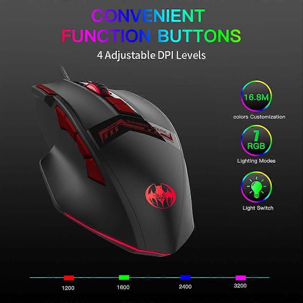 Wired Programmable RGB Backlit Mouse Gaming Mouse with Adjustable Weights Set 4 Adjustable Moving speed 10 Programmable Buttons, Black
