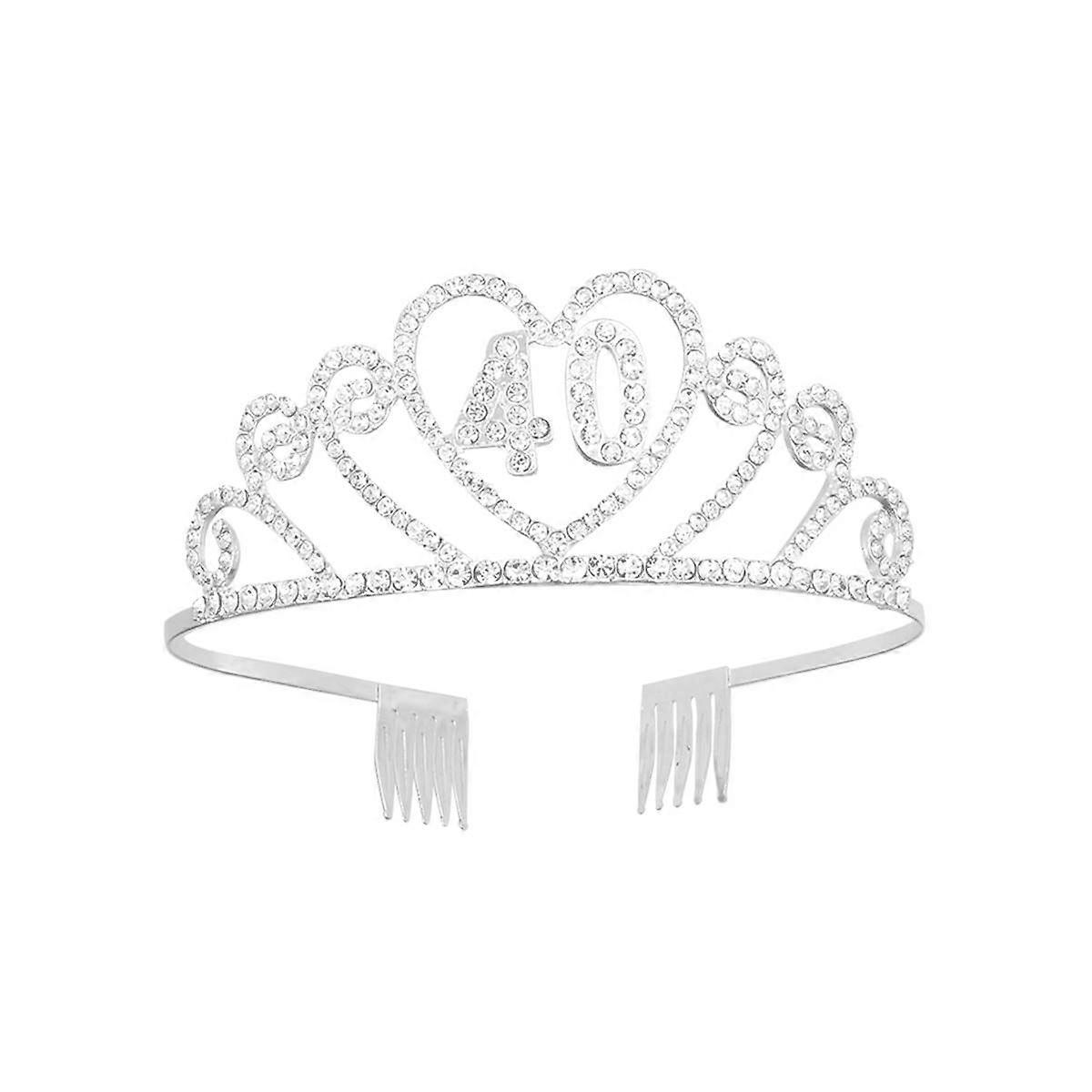 Silver Birthday Hair Crown with Rhinestones and Small Combs for Decoration Alloy Material Fits Most Heads