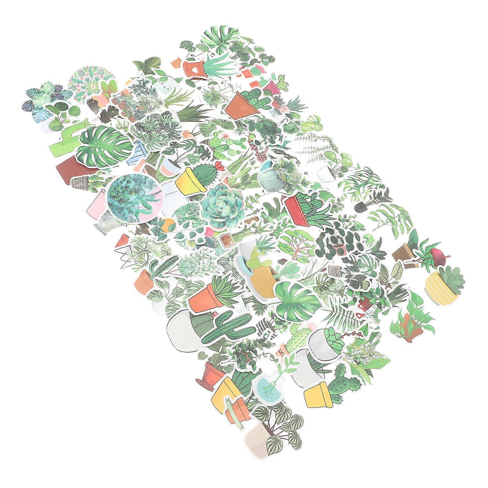 Diy Scrapbook Botanical Stickers for Decoration Green Pvc Material Waterproof Function 100Pcs