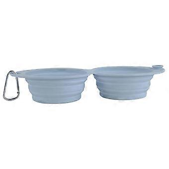 Travel Bowls for Dogs - Double Foldable Feeder Dish for Puppies and Kittens, Portable Pet Supplies for Camping and Hiking, Blue