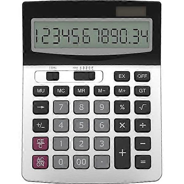 Silver, 12-digit desktop calculator, business standard function De, essential for office and home.