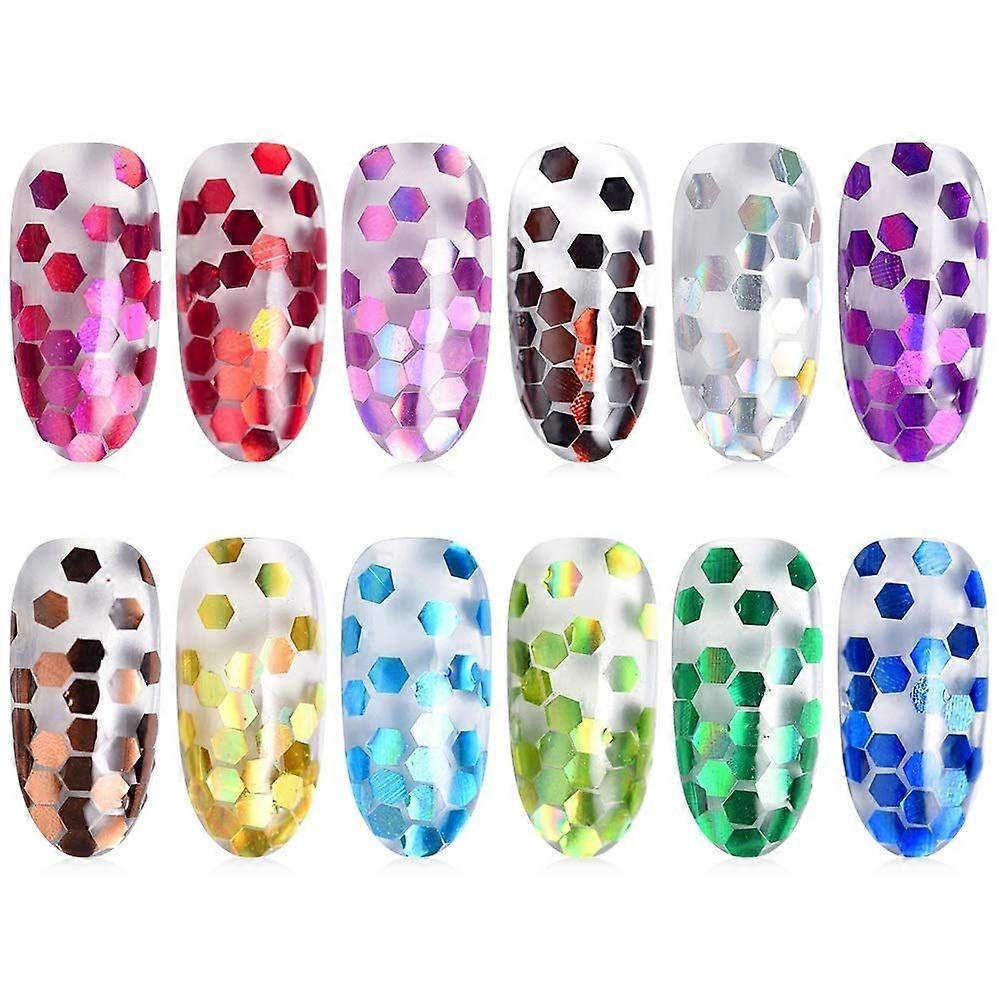 12ポット/セット12色アクリル六角形キラキラスパンコールネイルアートシャイニーグリッターネイル