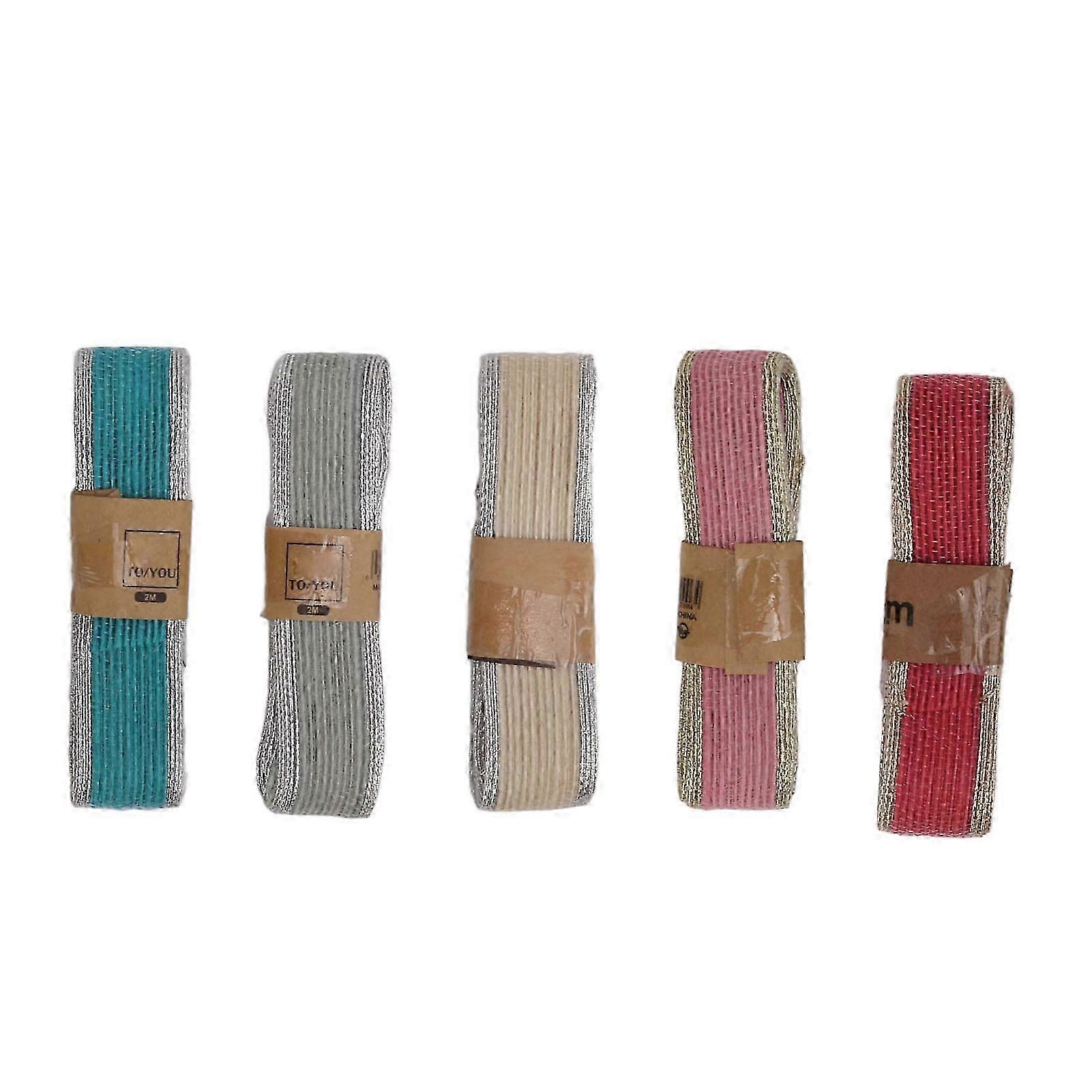 5Pcs Linen Ribbon Soft Durable Linen Material Different Colors Wide Application Colored Linen Ribbon for Gift Sewing--1