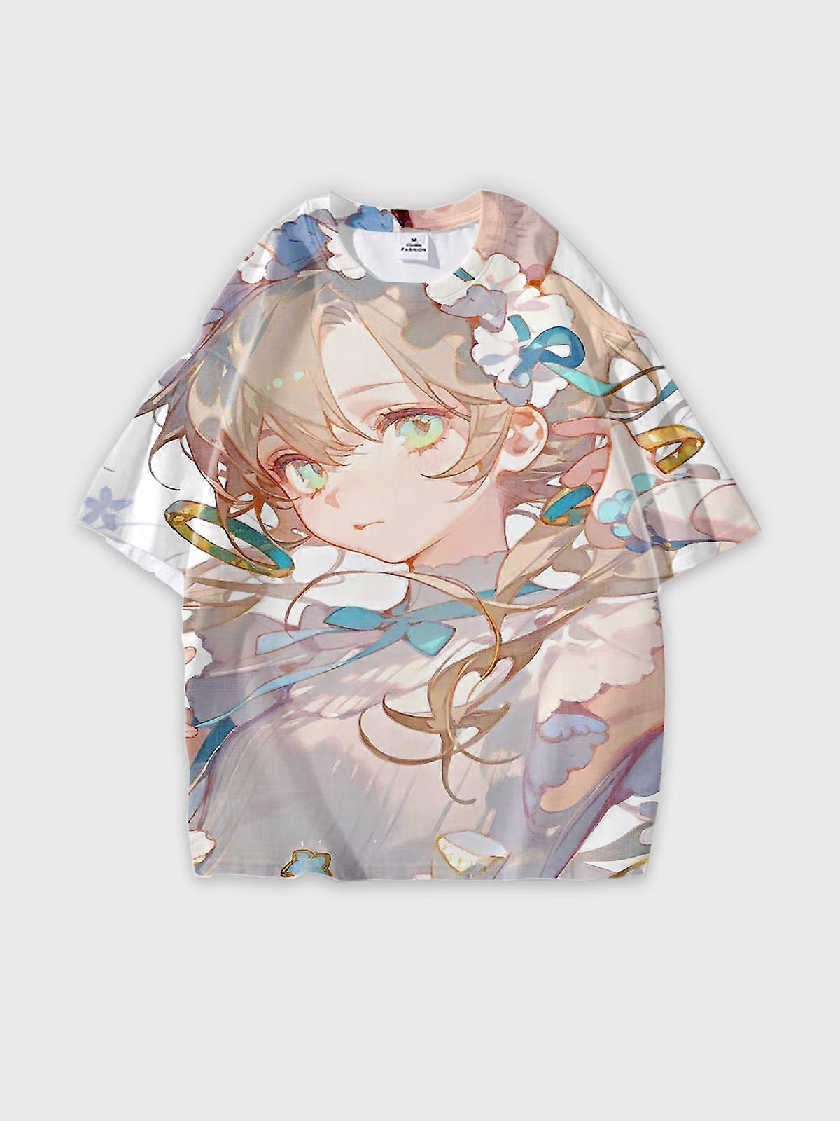 T-Shirt Round Neck, Loose Short Sleeve Pattern Graphic Tee, Unisex Summer Casual Top U1689