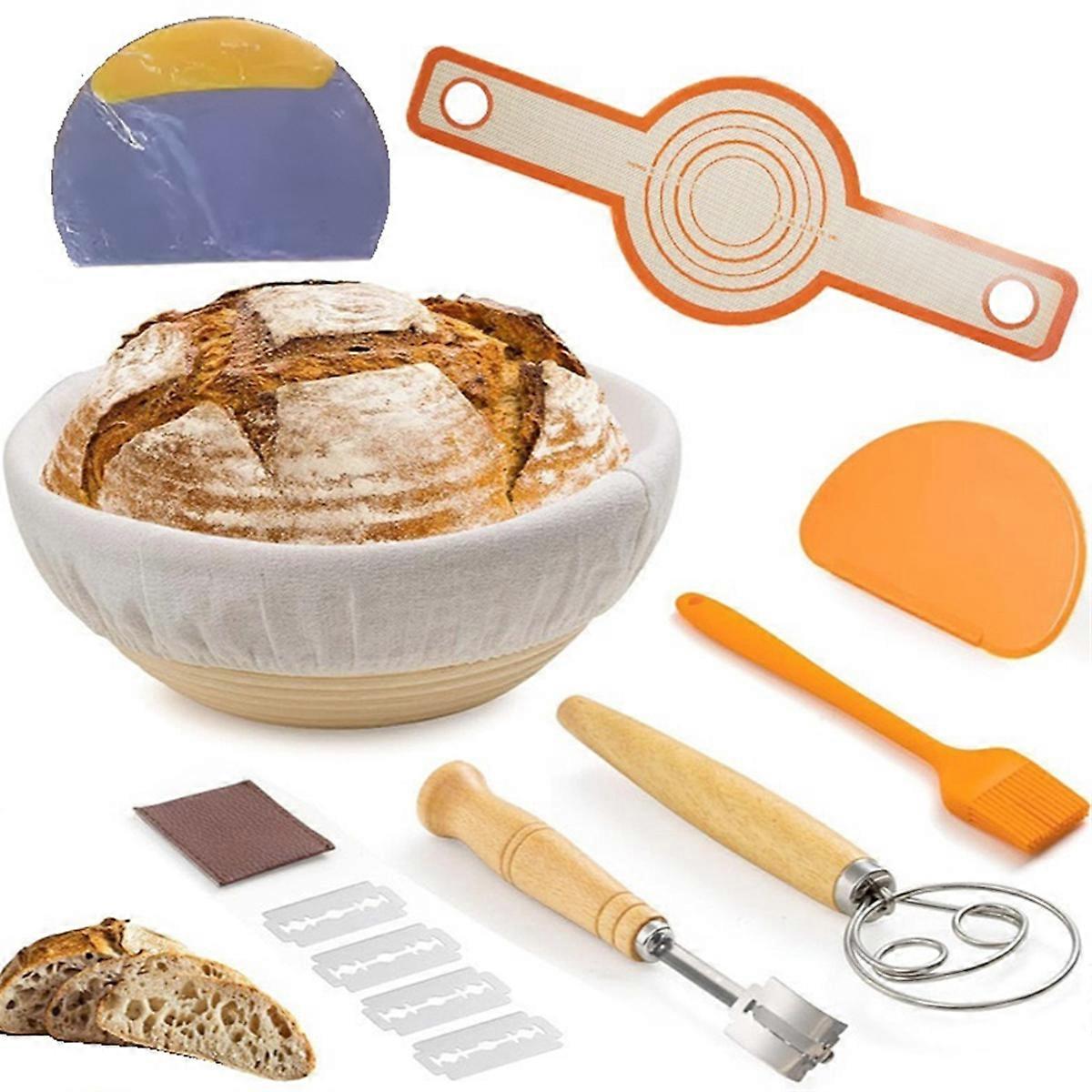 Bread Proofing Basket Set Trimming Knife Round Proofing Basket Egg Beater Dough Scraper Set