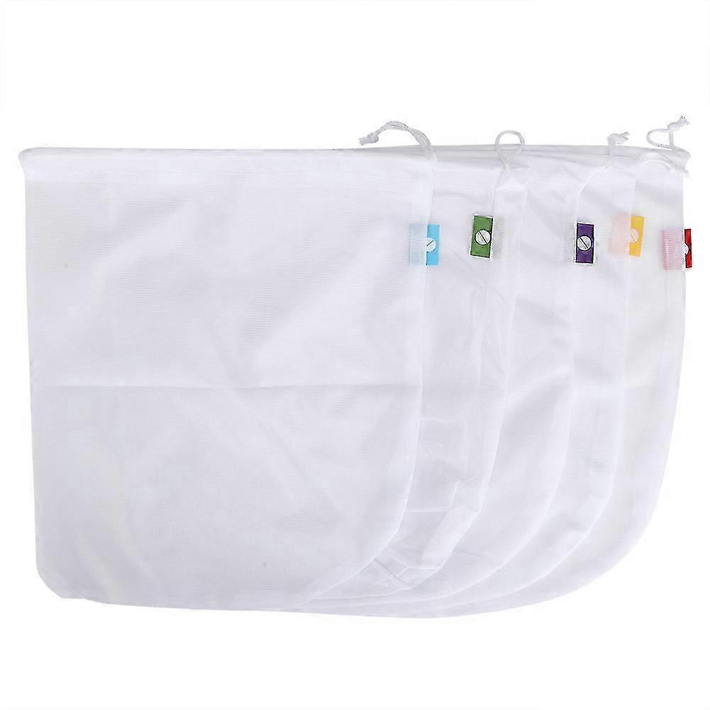 5pcs Multifunctional Reusable Foldable Fruit Vegetable Mesh Storage Drawstring Shopping Bag