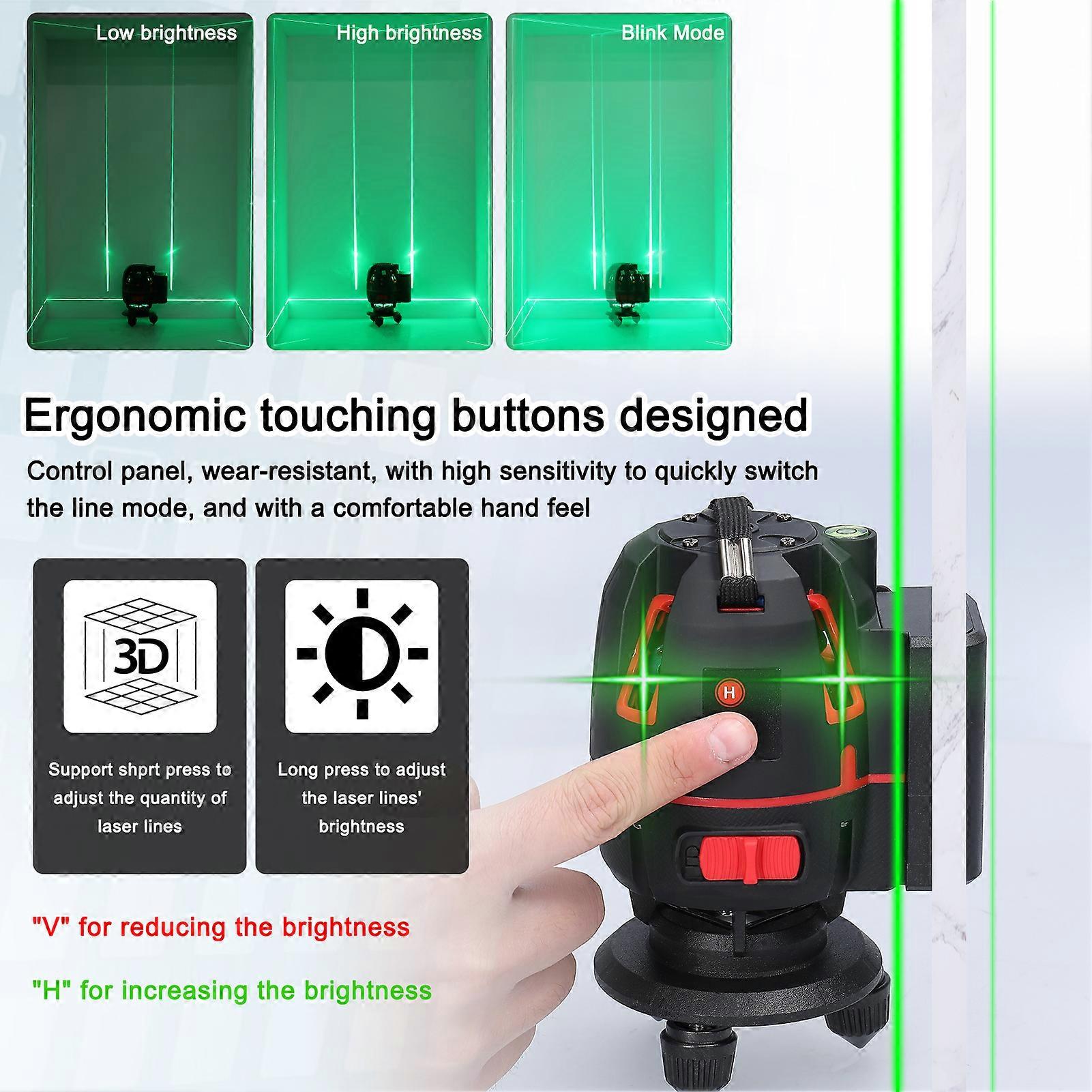 Multifunctional 5-Line Laser Level 3° Self-Leveling with 2 Batteries