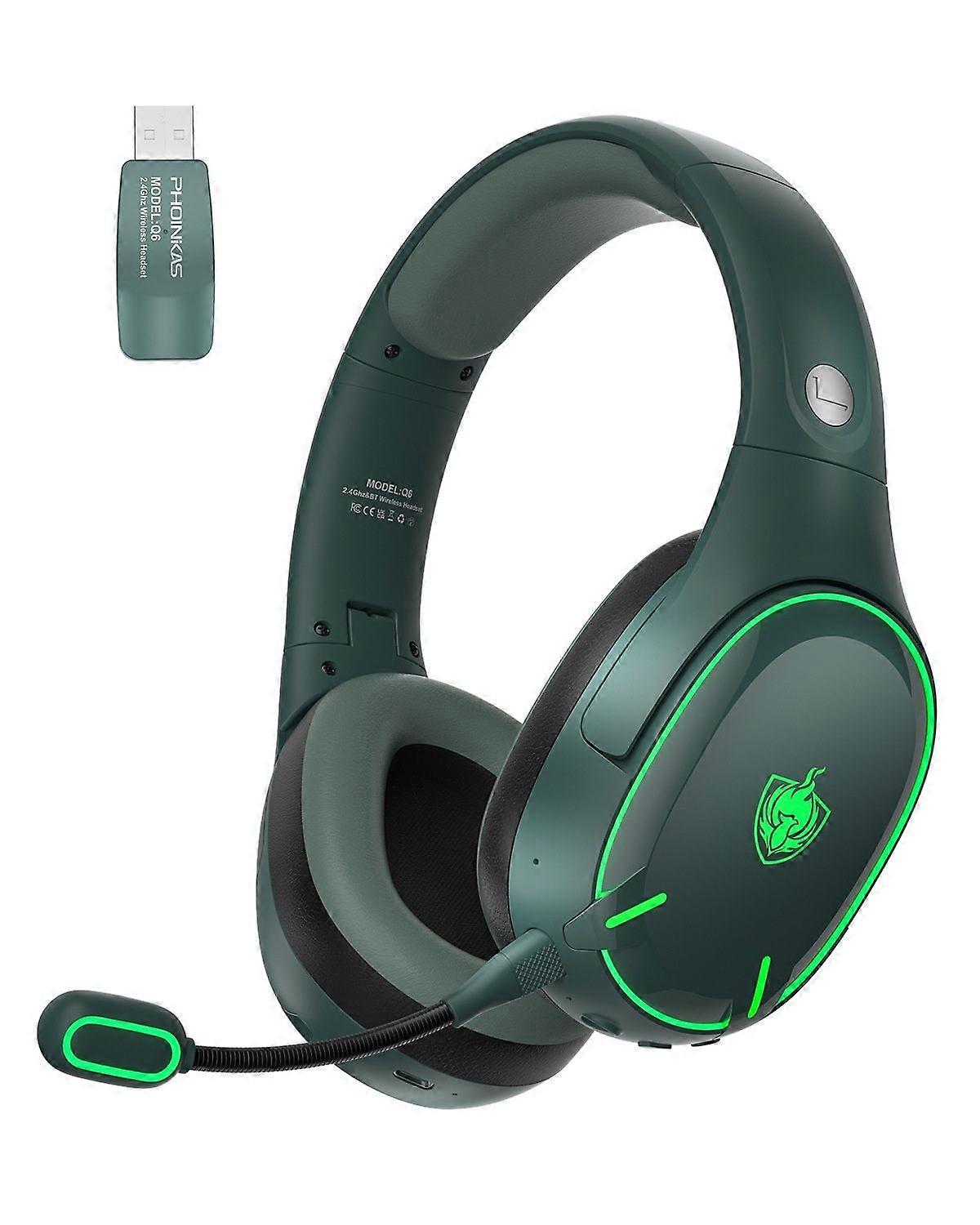 Dual Chip Wireless Bluetooth Headset Bluetooth 5.3, Noise Cancelling Microphone, LED Light for PC/PS4/PS5/TV/Switch(Green)