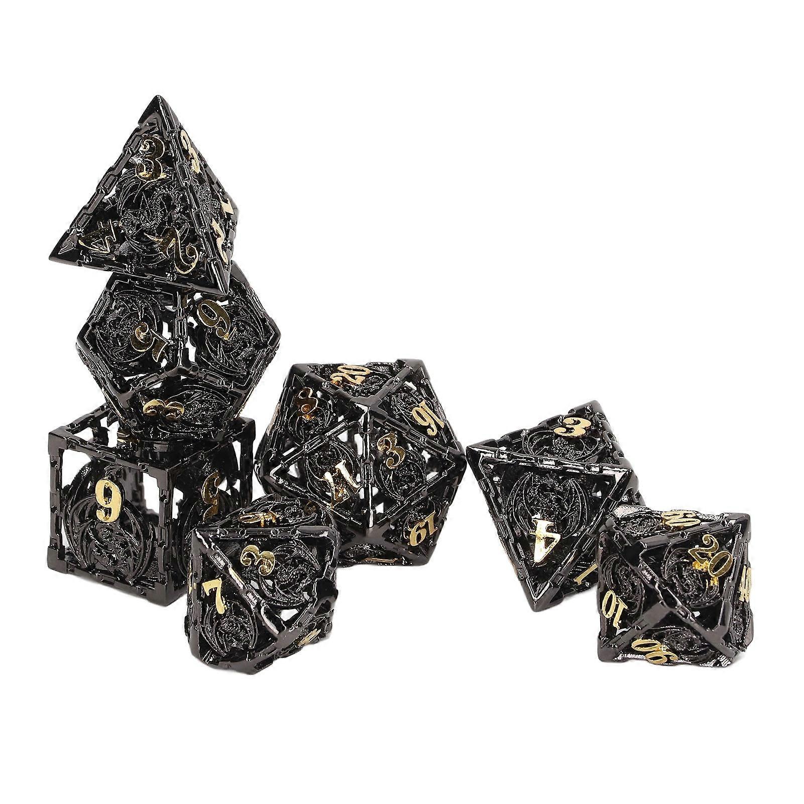7pcs Copper Polyhedral Dice Set Black Gold Hollow RPG Dice