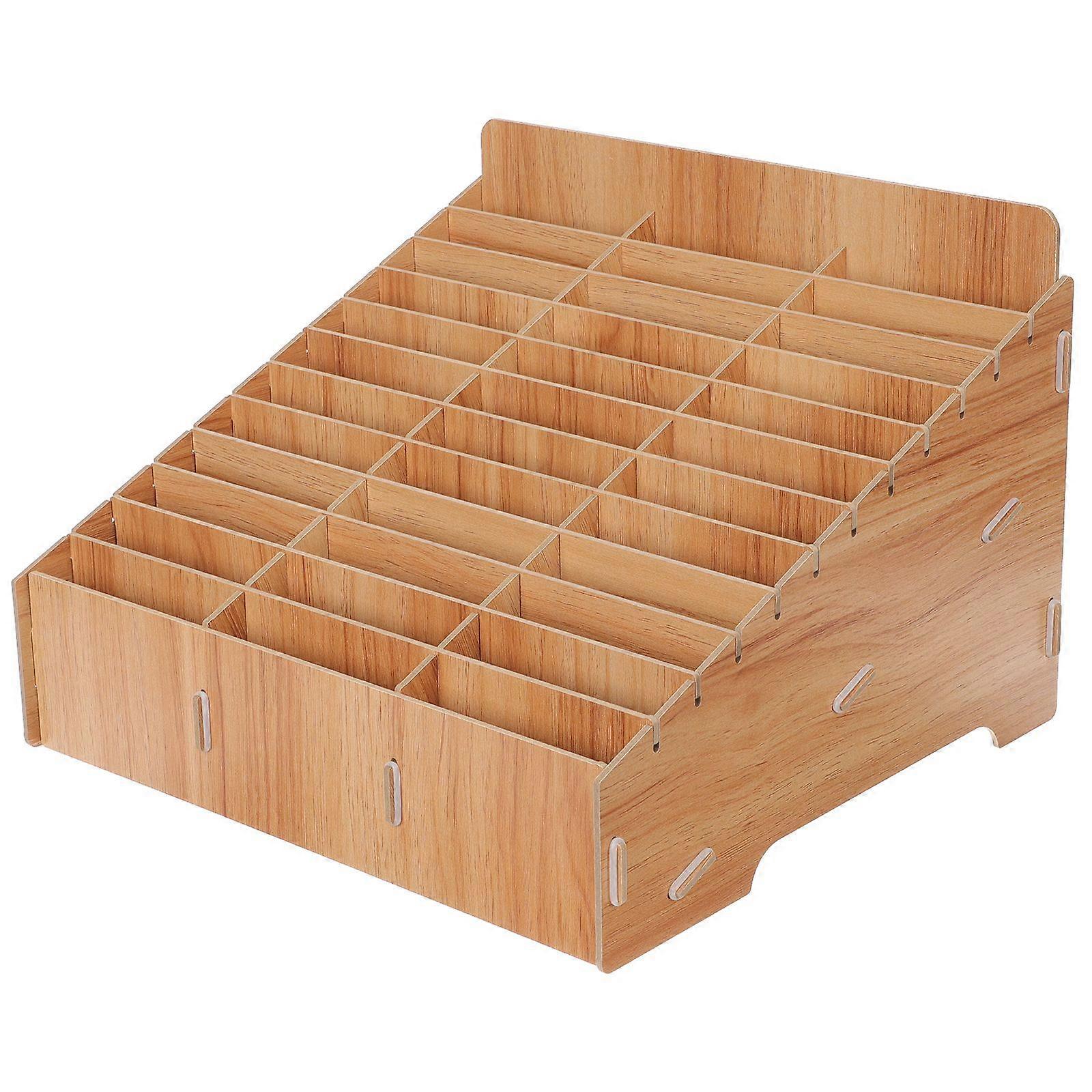 Desktop Storage Box Multi-grids Wooden Tabletop Smartphone Holder Container for School